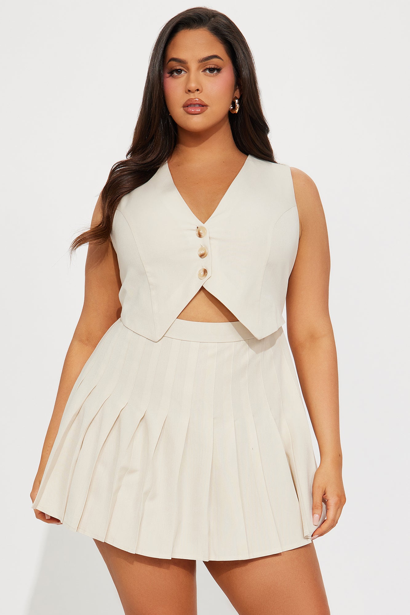 Allie Pleated Mini Dress - Tan - Image 4
