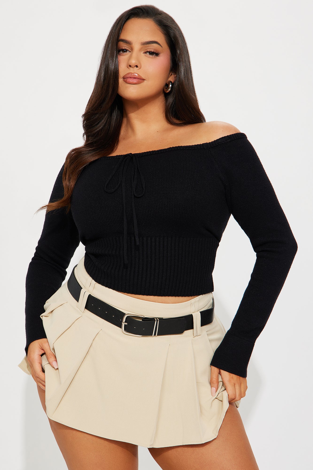 Athena Off Shoulder Sweater - Black - Image 4