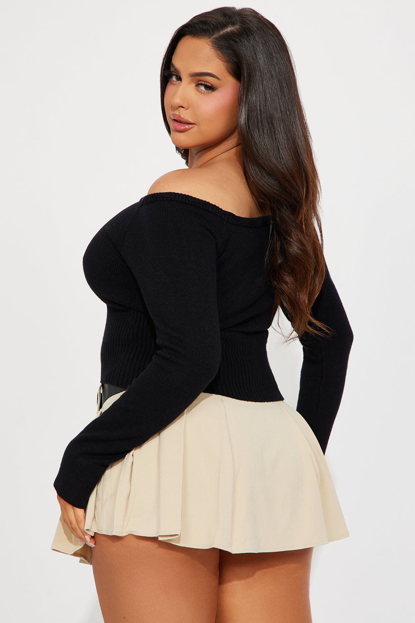 Athena Off Shoulder Sweater - Black - Image 6