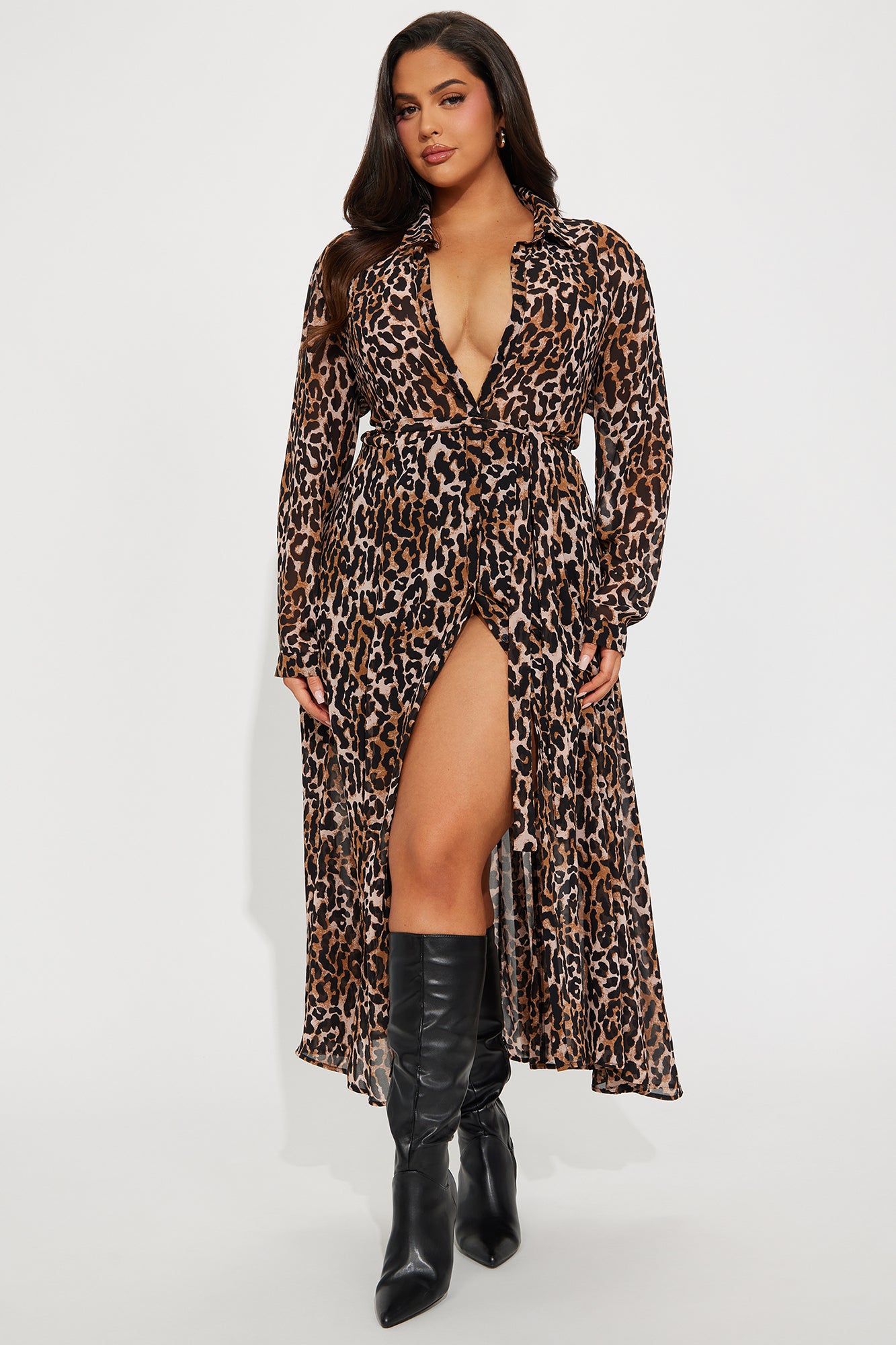 Zara Chiffon Midi Shirt Dress - Leopard - Image 5