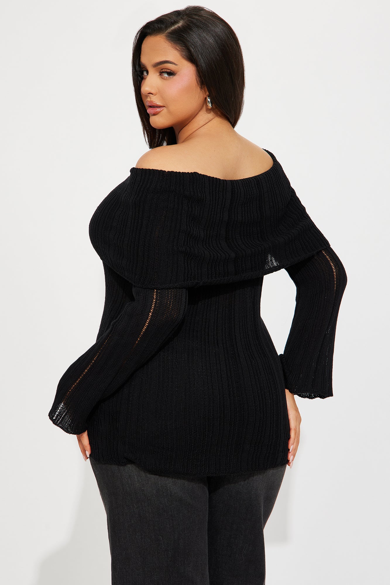 Divine Energy Off Shoulder Sweater - Black - Image 6