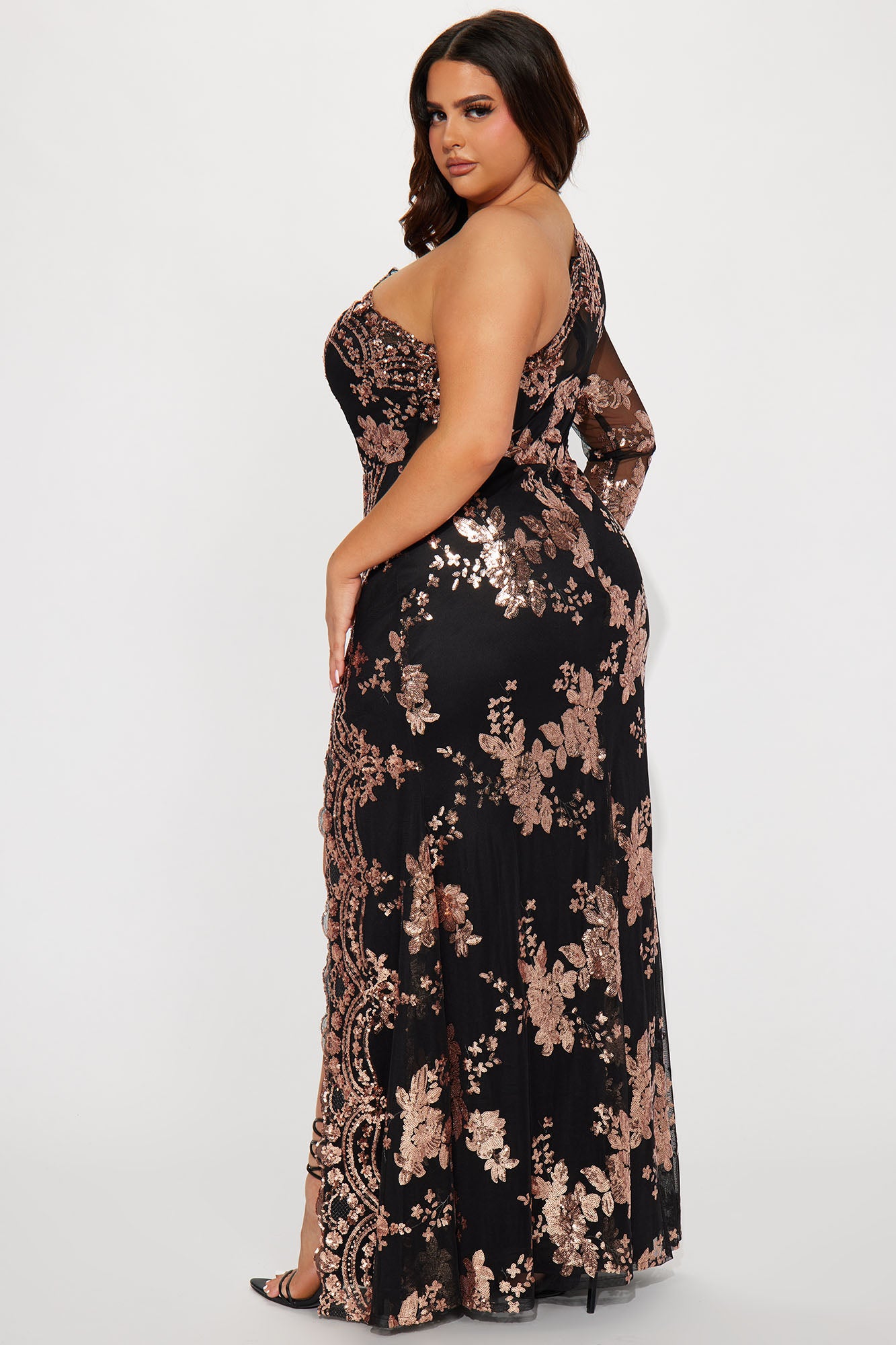 All Nighter Long Sleeve Sequin Gown - Black/Rose Gold - Image 6