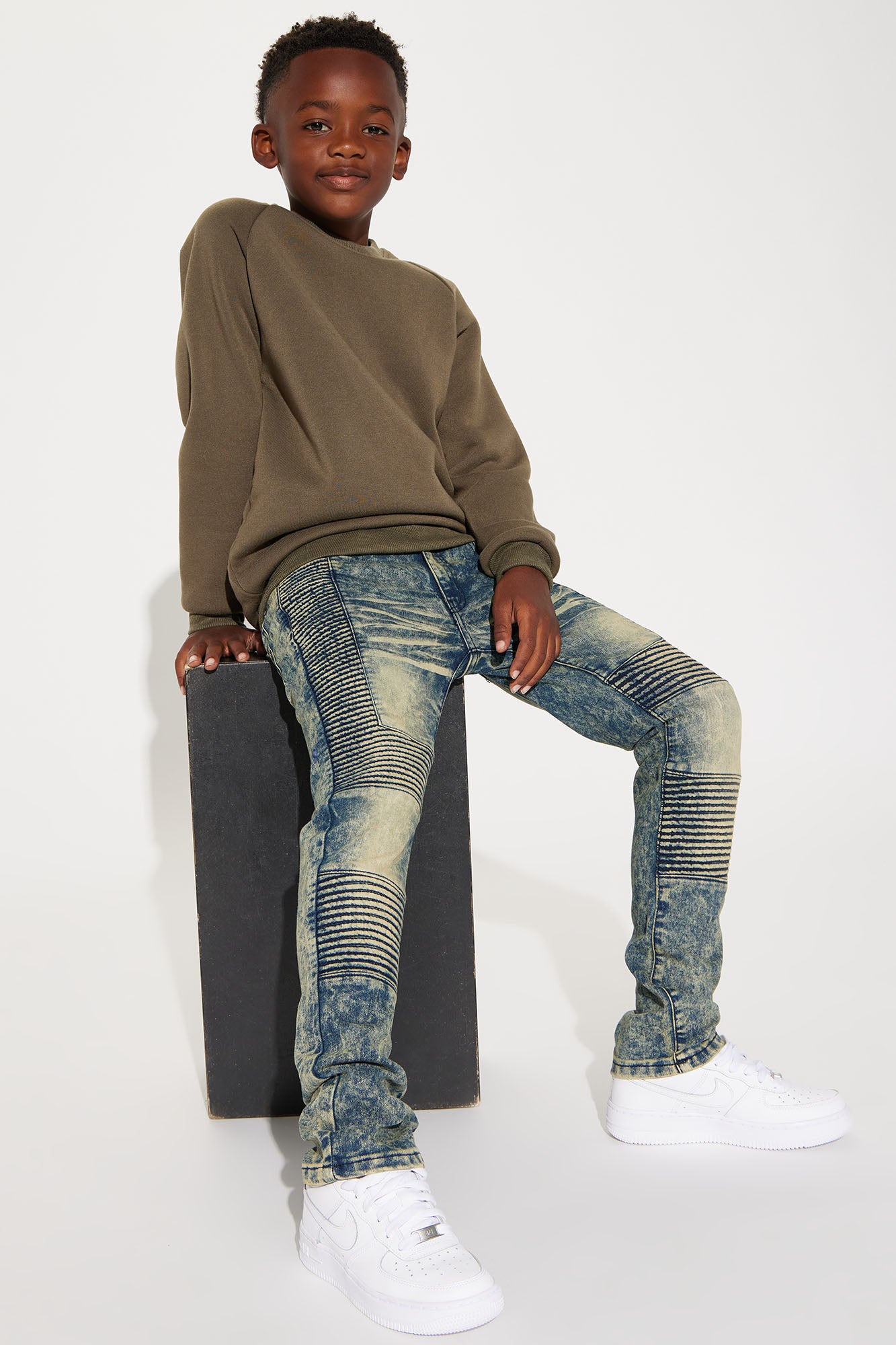 Mini Stretch Denim Splatter Moto Jeans - Indigo - Image 3