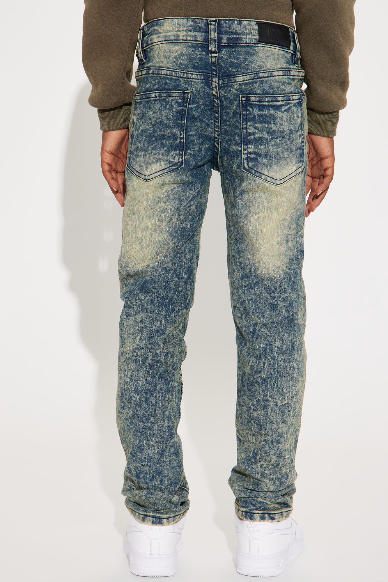 Mini Stretch Denim Splatter Moto Jeans - Indigo - Image 4