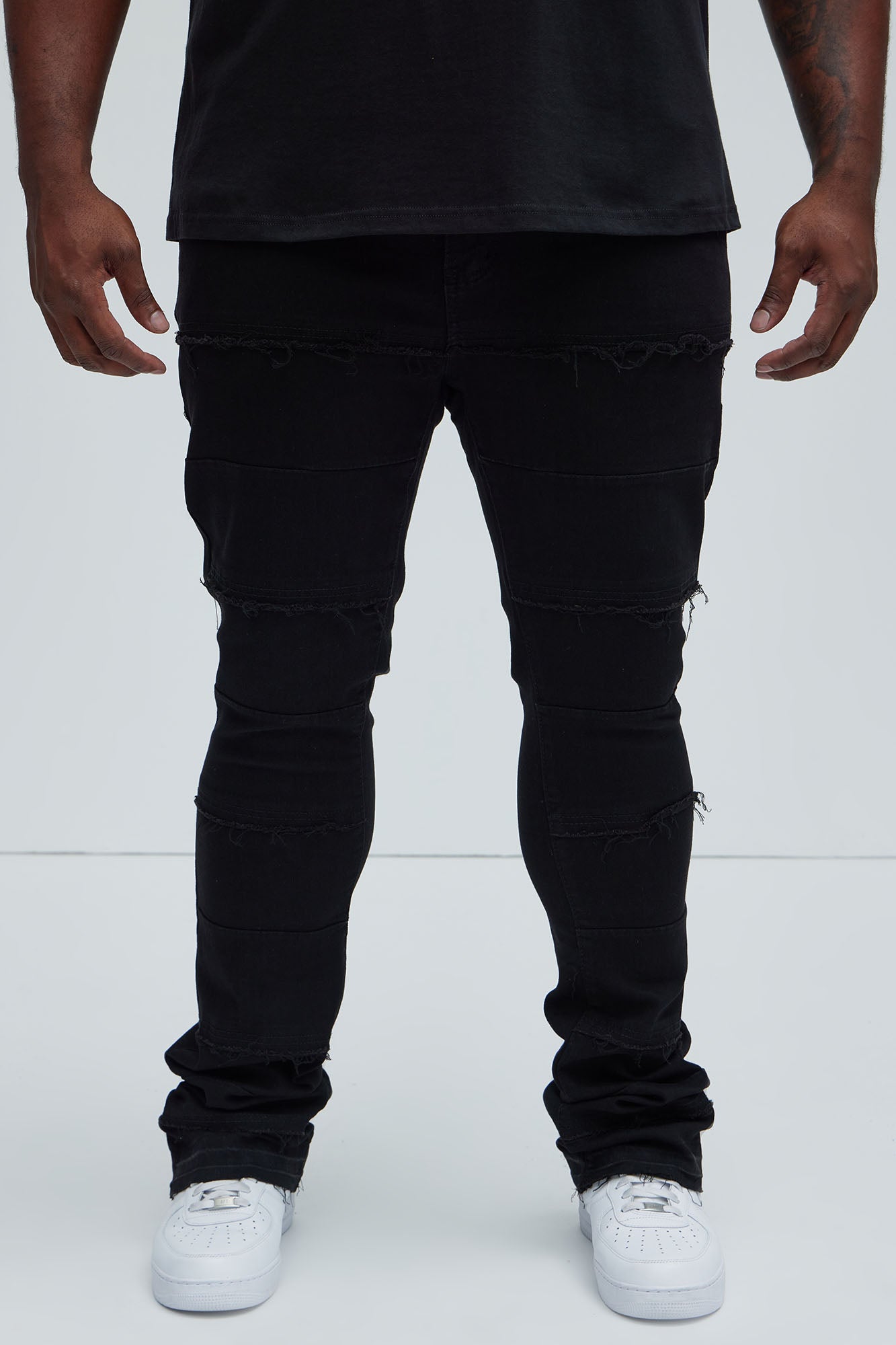 Go Out Frayed Stacked Skinny Flare Jeans - Black - Image 5