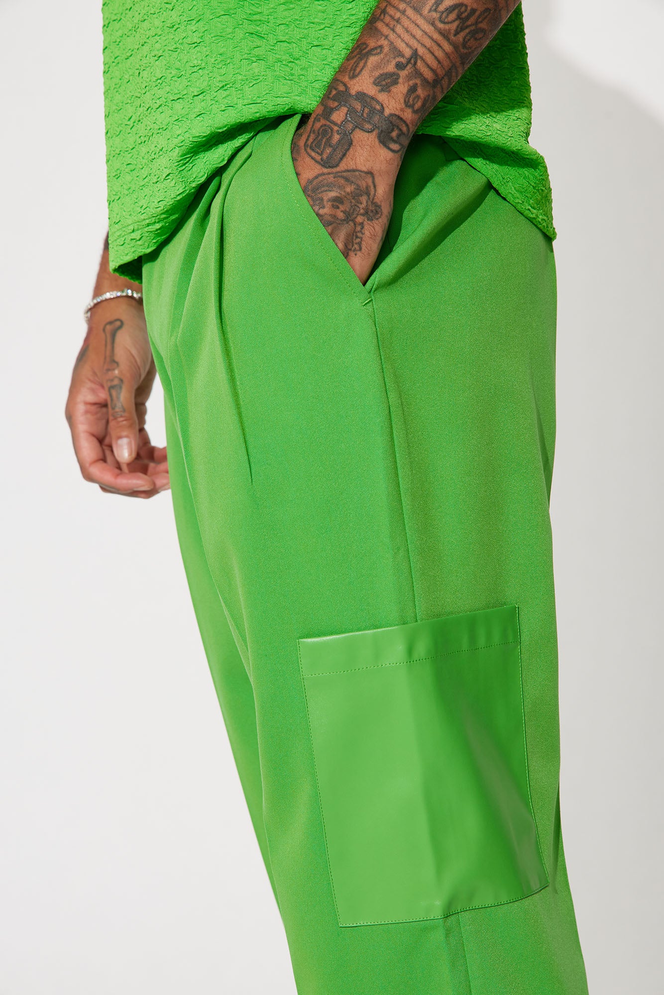 Rodeo PU Pocket Gabardine Slim Trousers - Green - Image 4