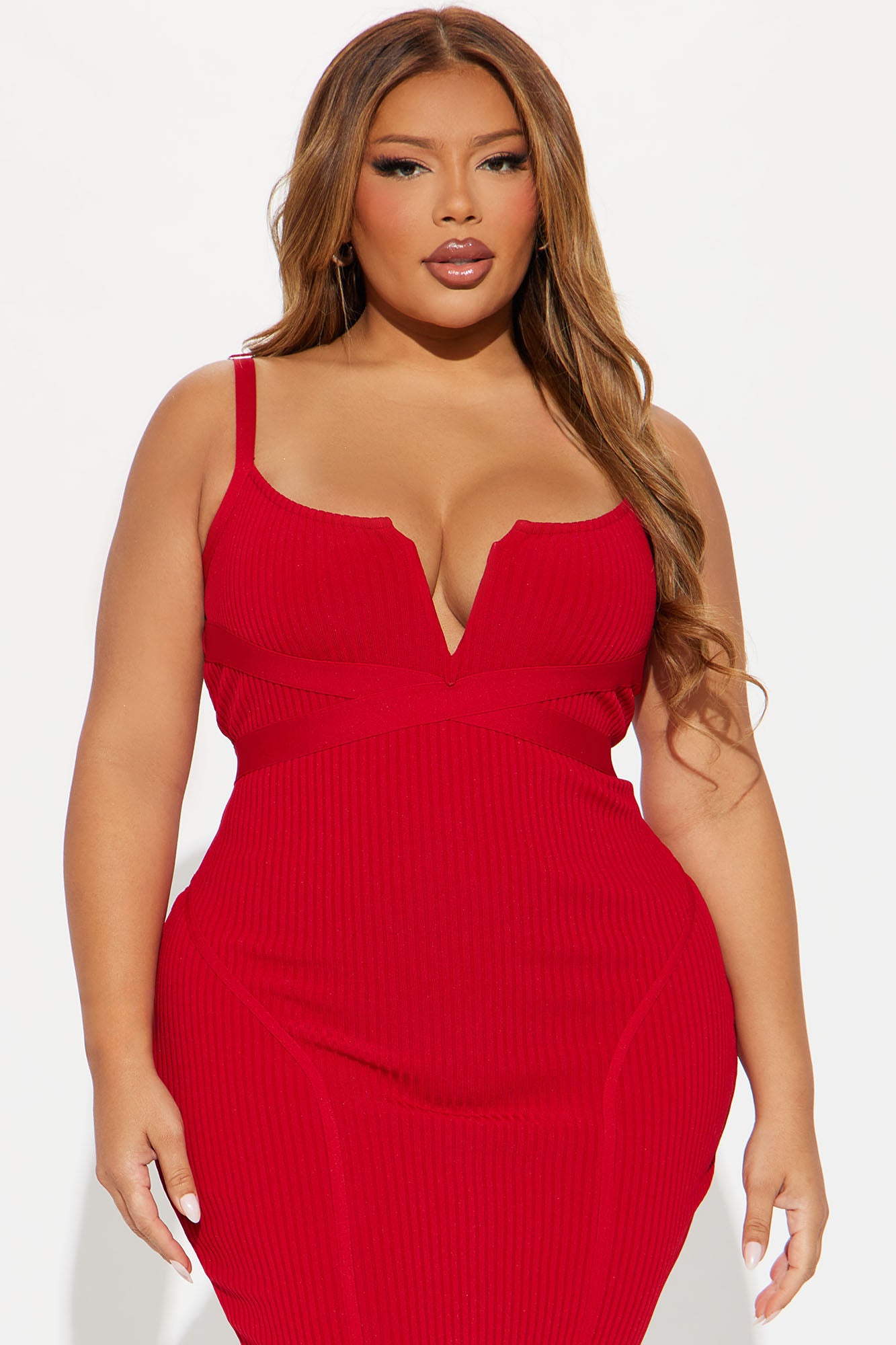 Misty Bandage Midi Dress - Red - Image 5