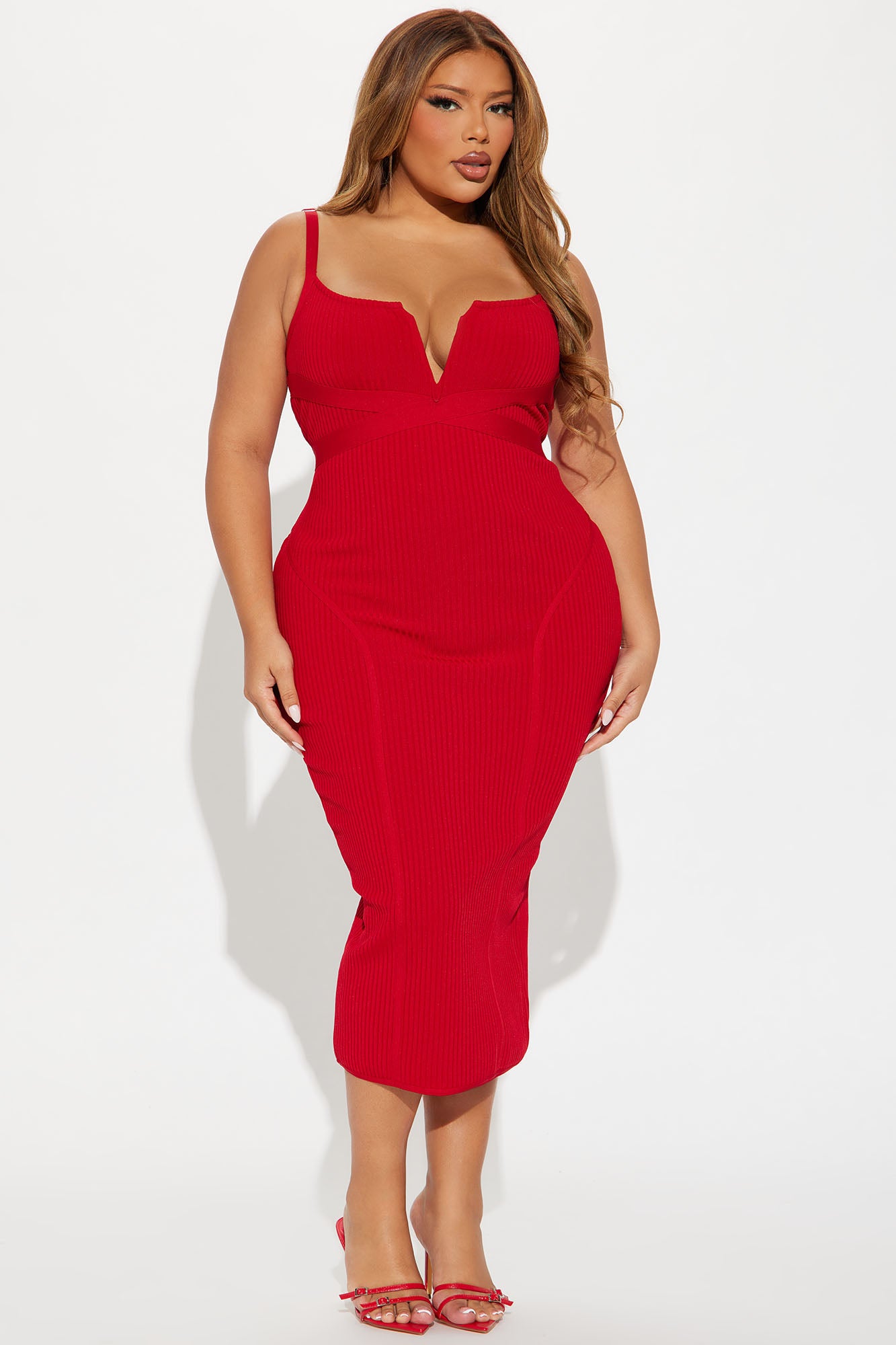 Misty Bandage Midi Dress - Red - Image 4