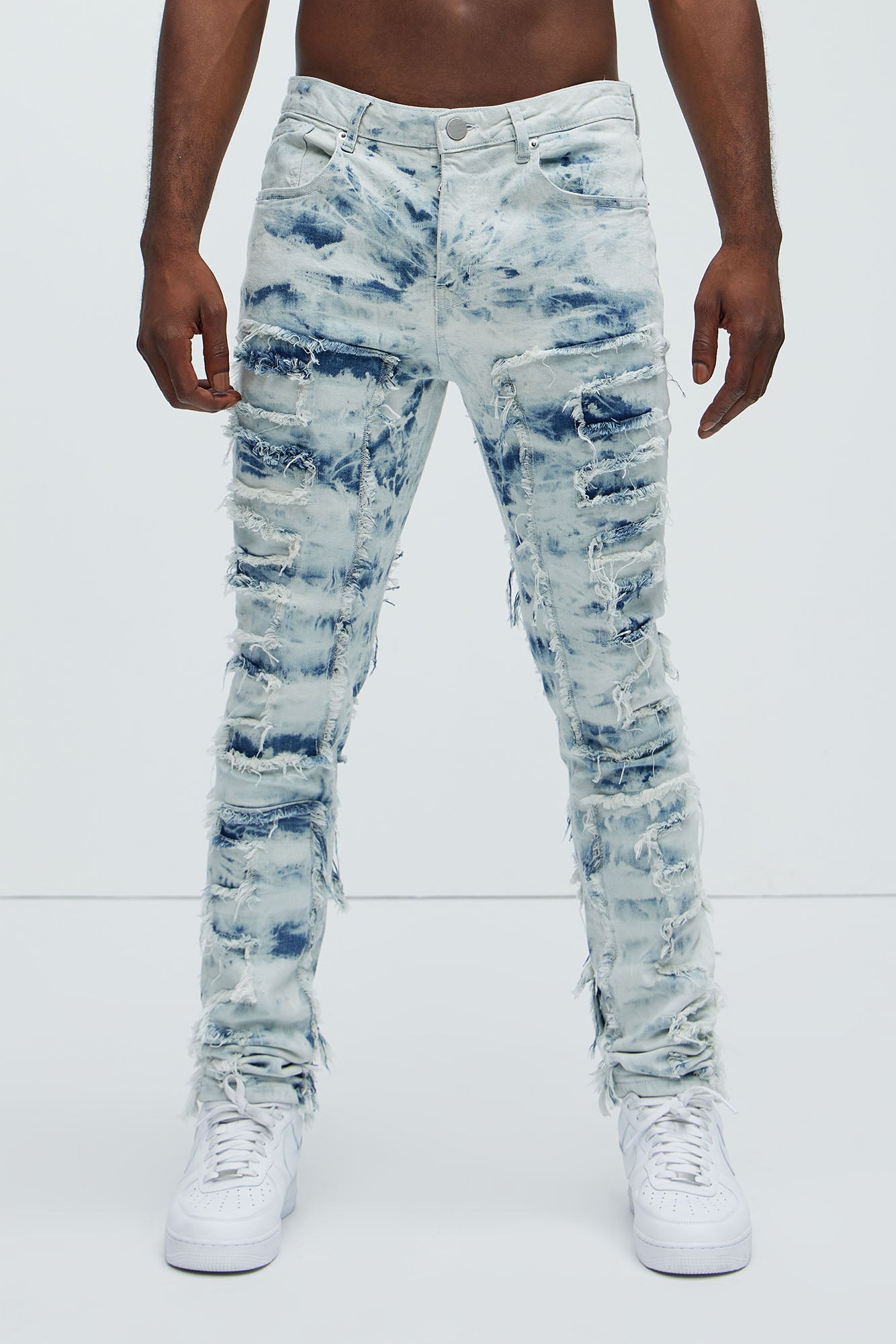 Frayed Cloud Stacked Skinny Jeans - Light Blue Wash - Image 4