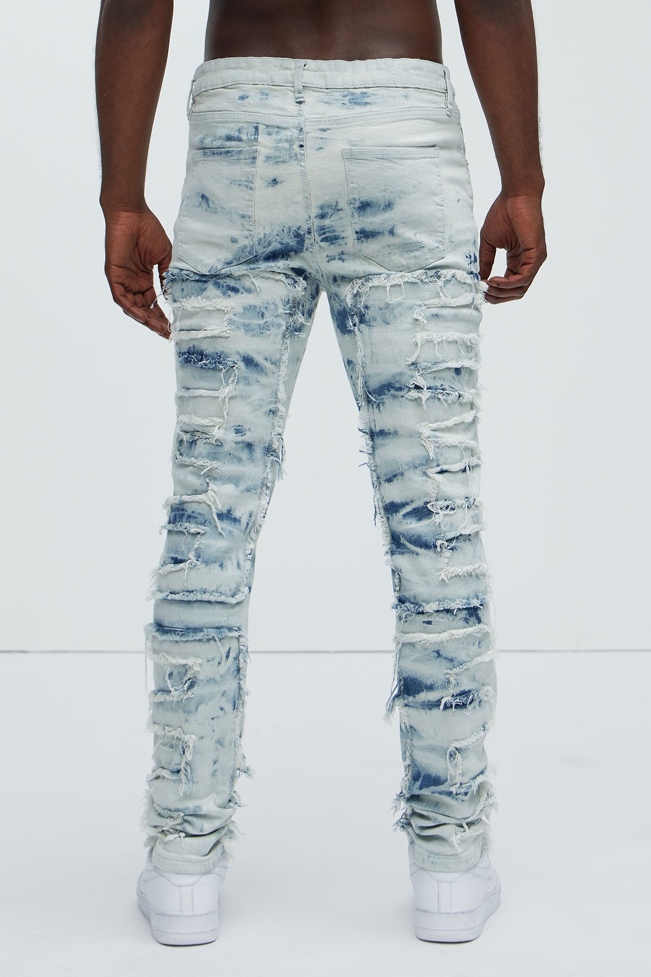 Frayed Cloud Stacked Skinny Jeans - Light Blue Wash - Image 5