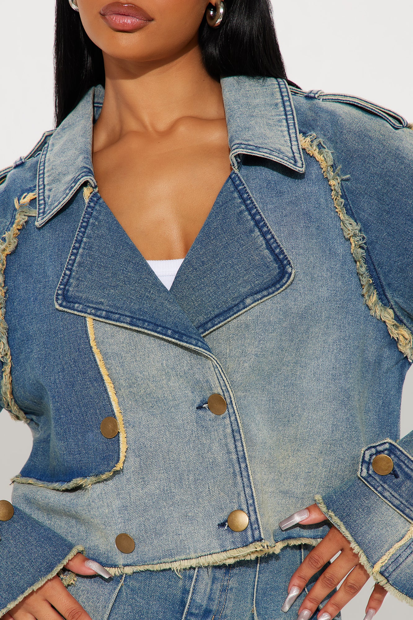 Lira Tinted Cropped Denim Trench Coat - Vintage Wash - Image 3