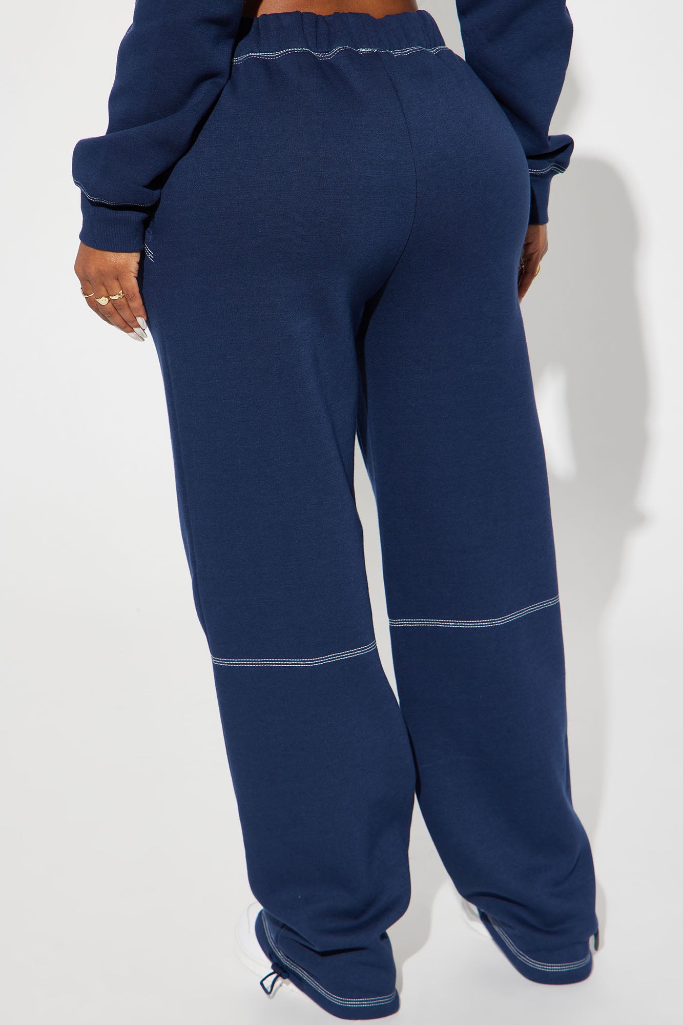Aria Contrast Stitch Fleece Lounge Jogger - Navy - Image 3