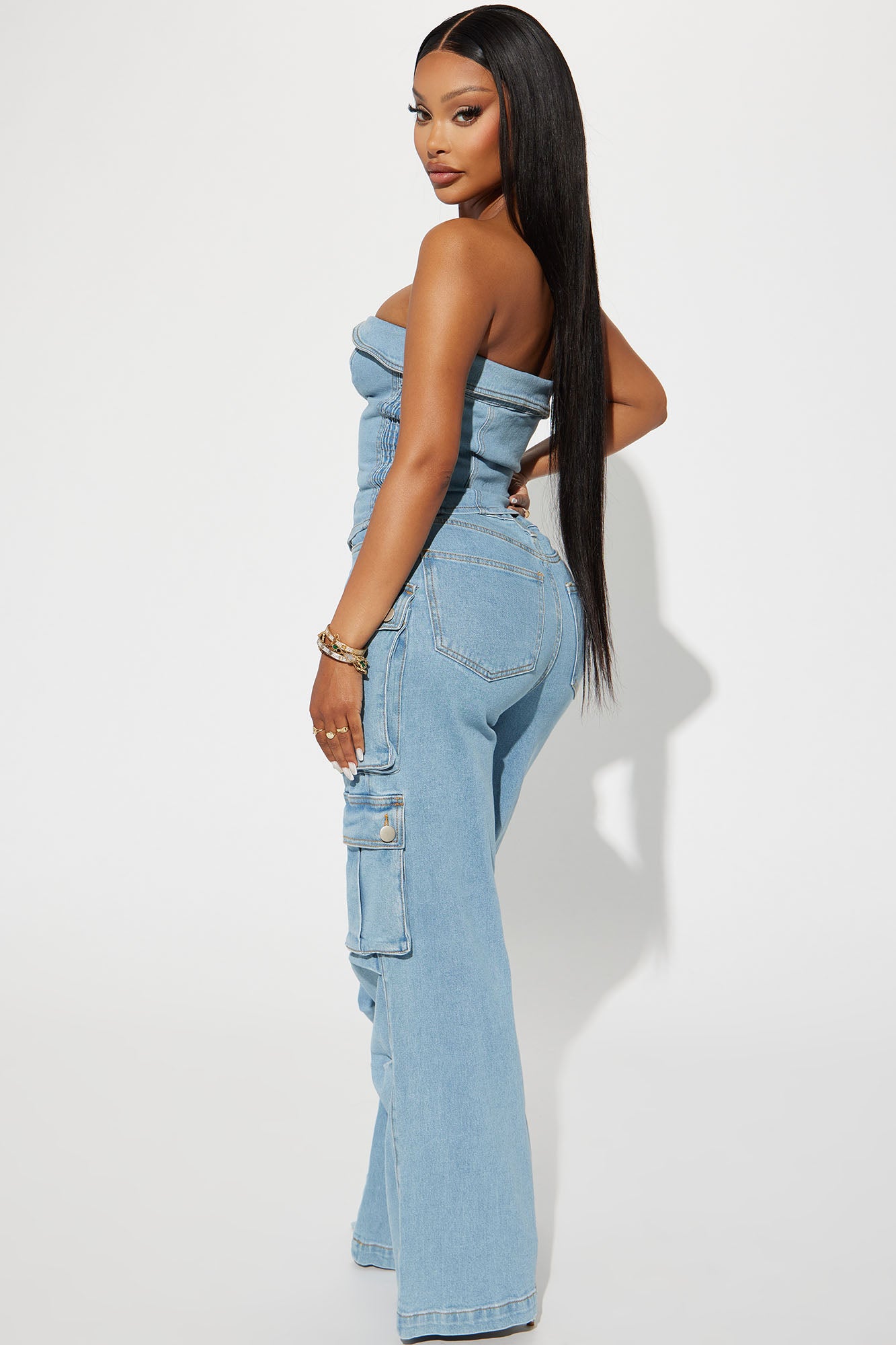 Ciara Denim Pant Set - Light Wash - Image 3