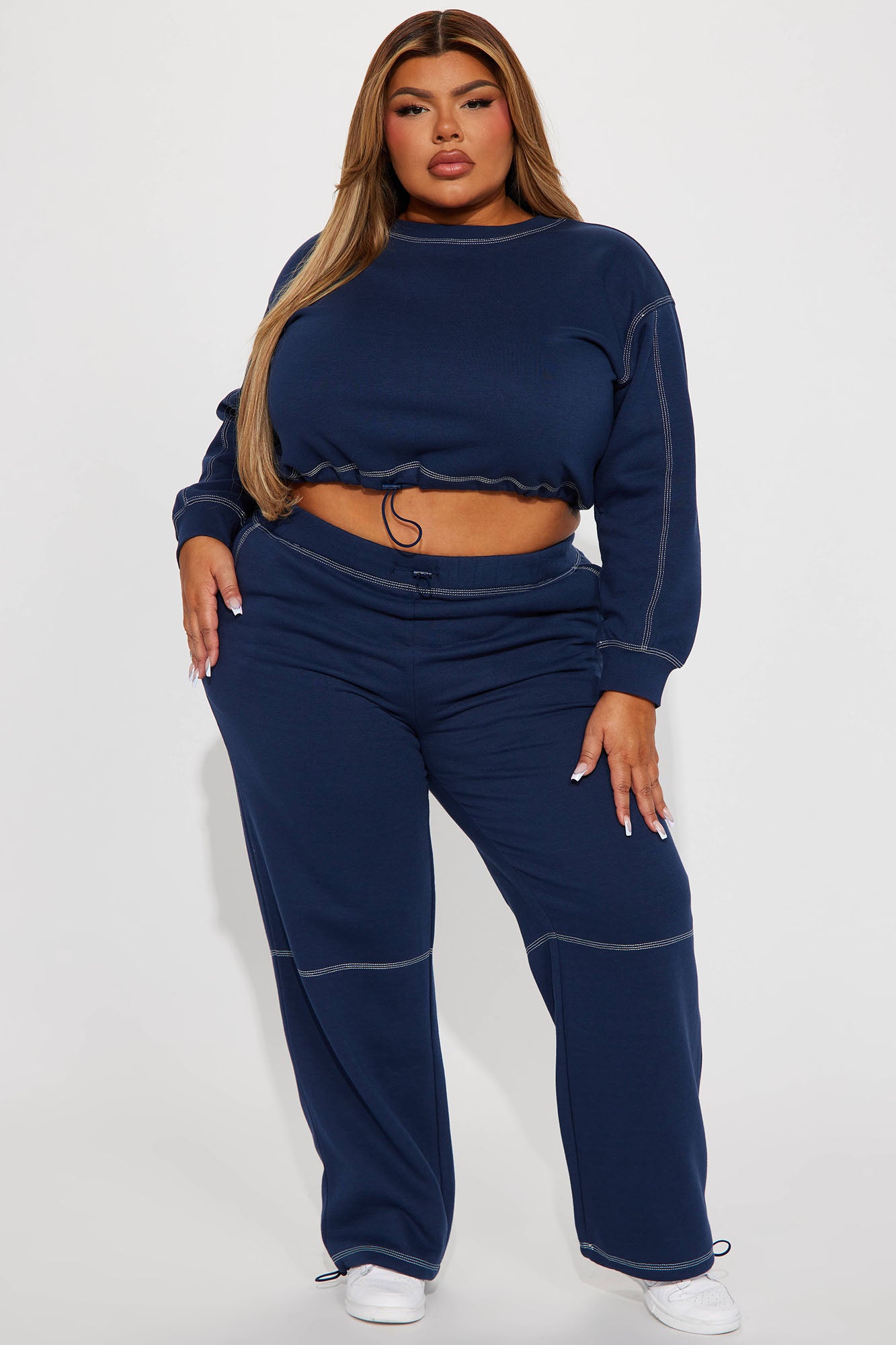 Aria Contrast Stitch Fleece Lounge Jogger - Navy - Image 4
