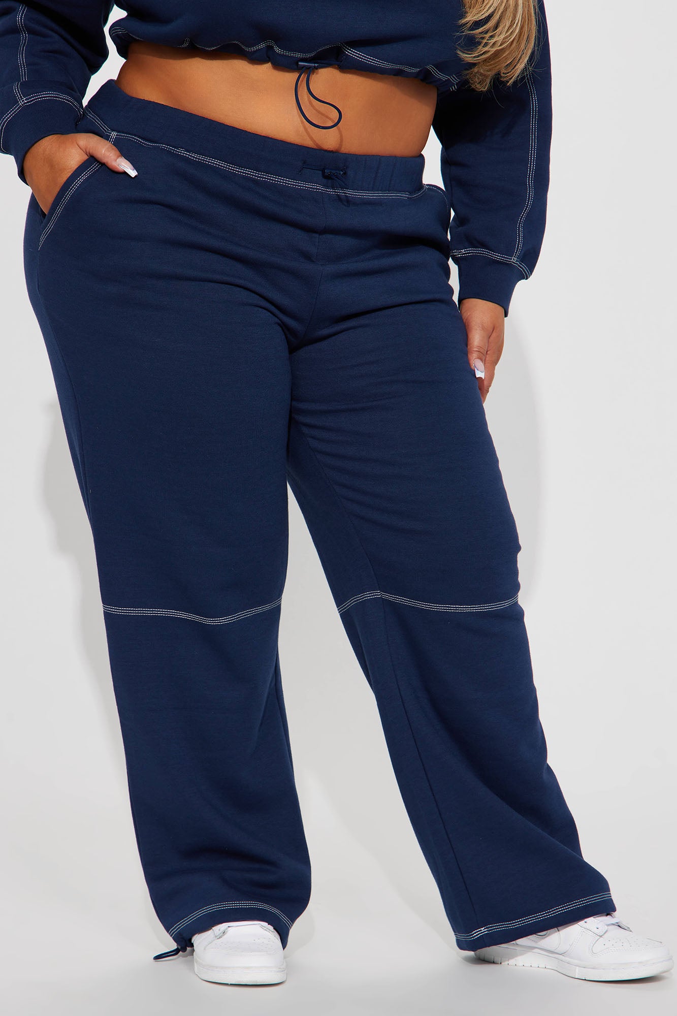 Aria Contrast Stitch Fleece Lounge Jogger - Navy - Image 5