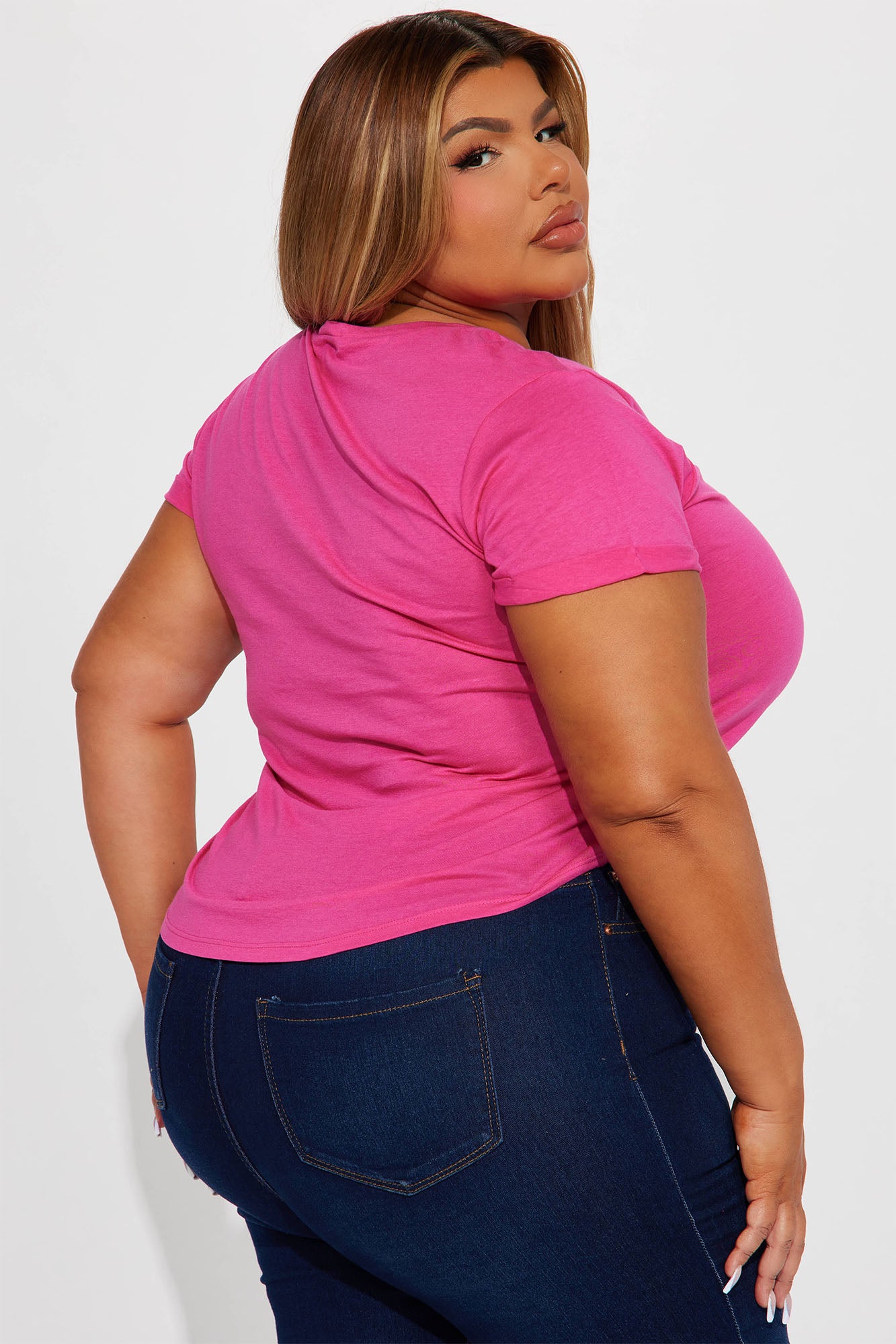 Annie Cuffed Short Sleeve Top - Fuchsia - Image 6
