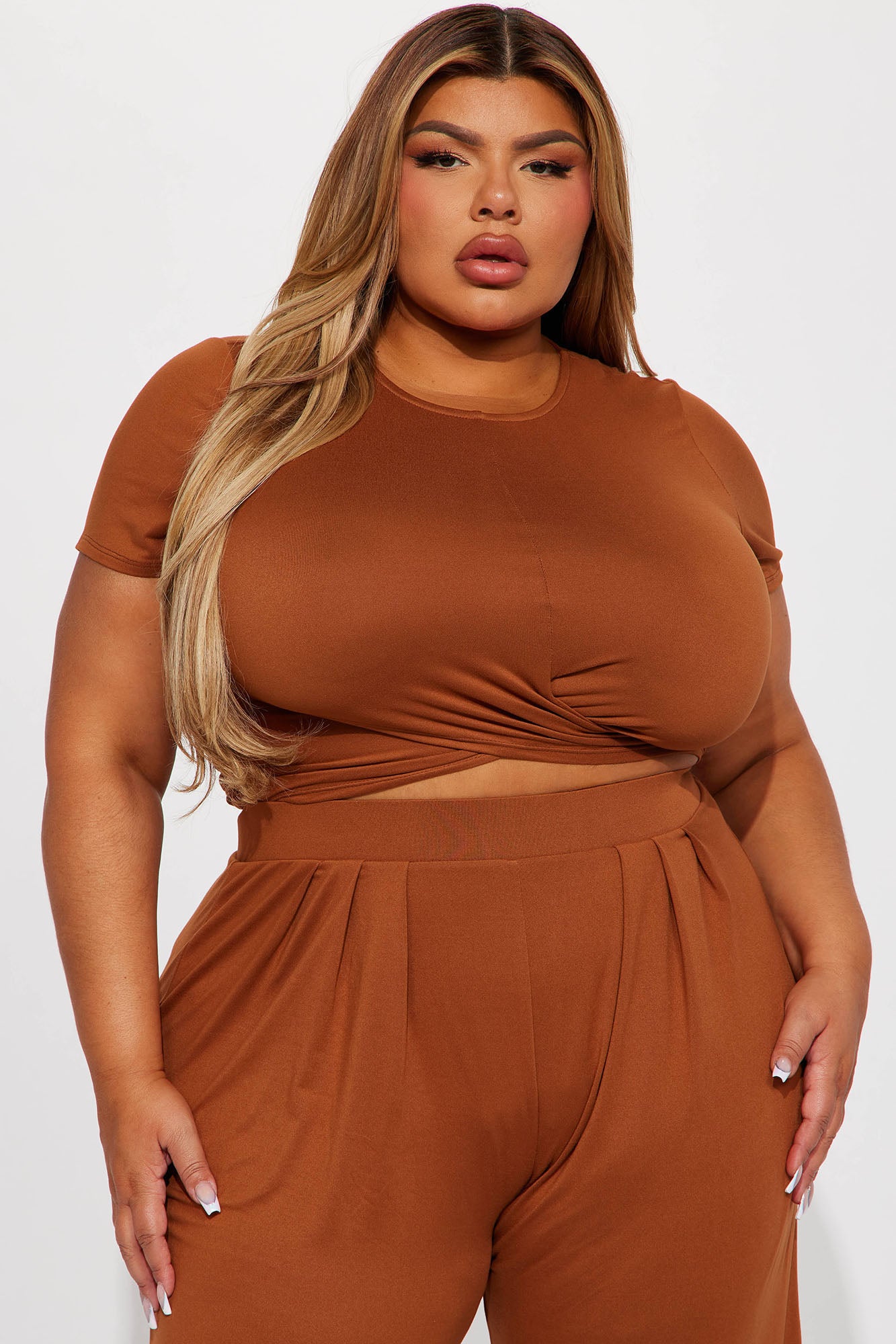 Casually Chic Wide Leg Pant Set - Mocha - Image 5