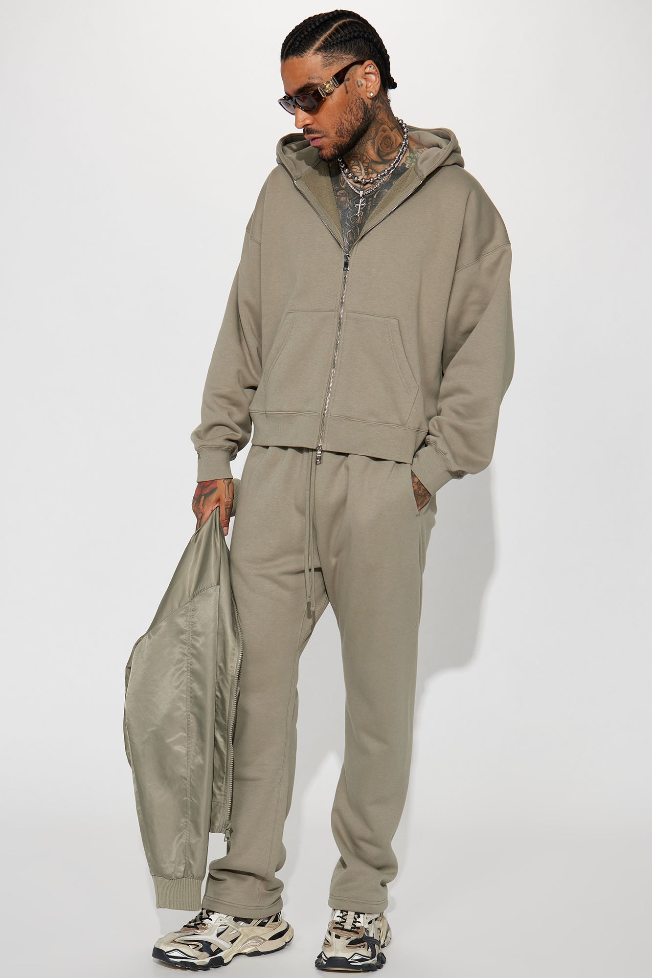 Tyson Oversized Heavyweight Zip Up - Olive - Image 8