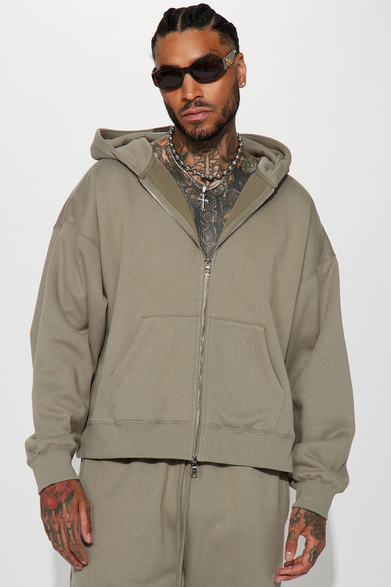 Tyson Oversized Heavyweight Zip Up - Olive - Image 6