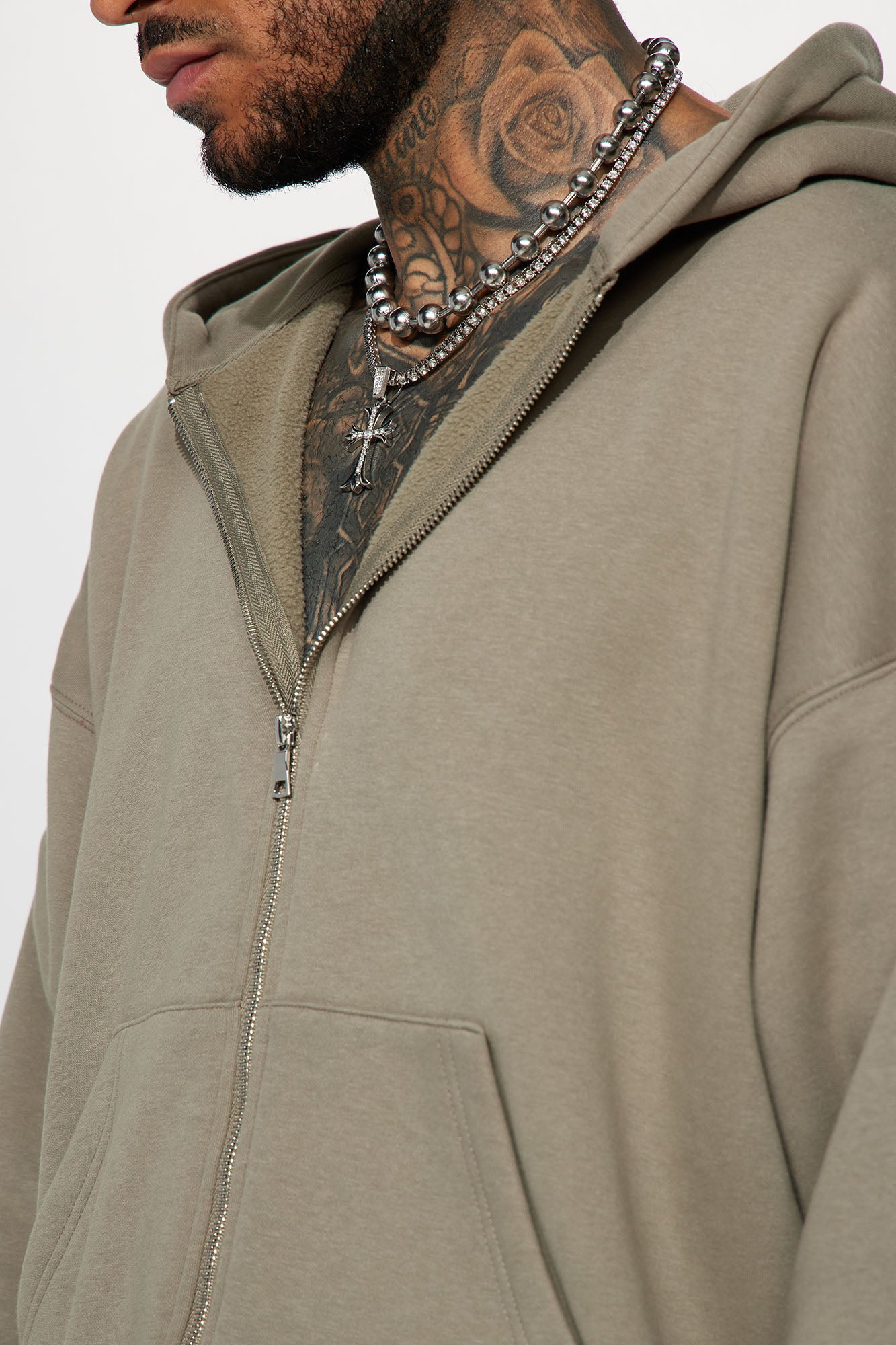 Tyson Oversized Heavyweight Zip Up - Olive - Image 9