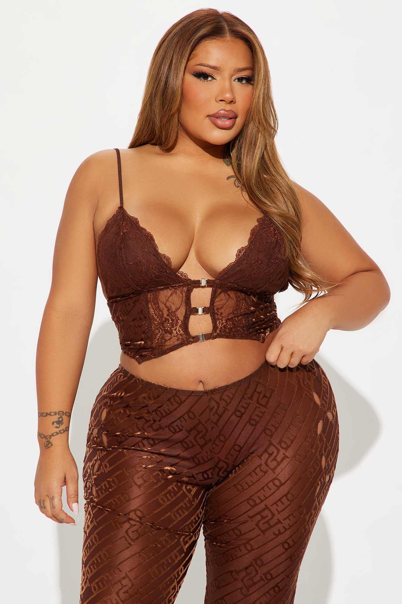Kya Sheer Velvet Pant Set - Brown - Image 5