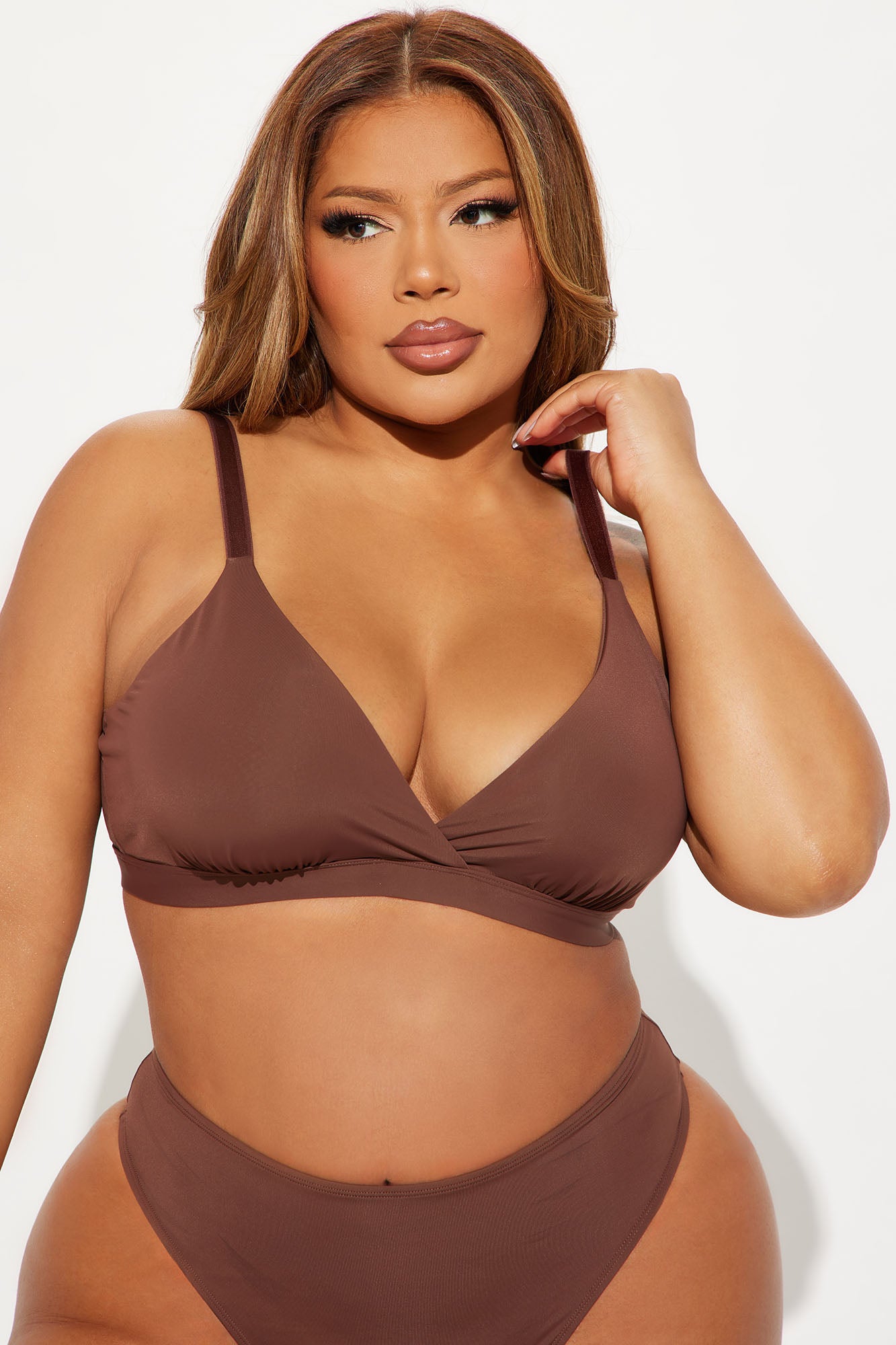 Nova Microfiber Triangle Bralette - Chocolate - Image 4