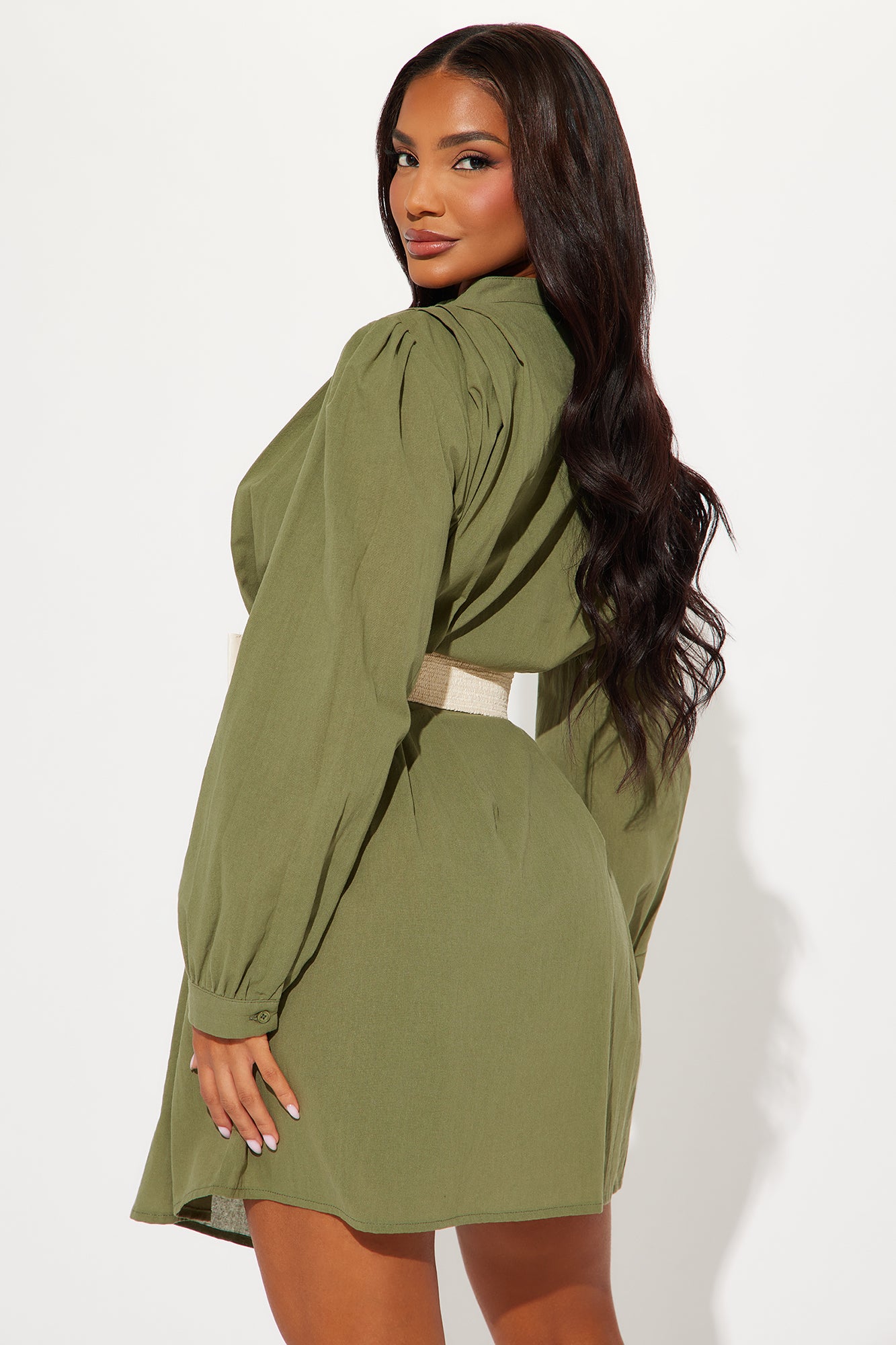 Ayami Mini Shirt Dress - Olive - Image 3
