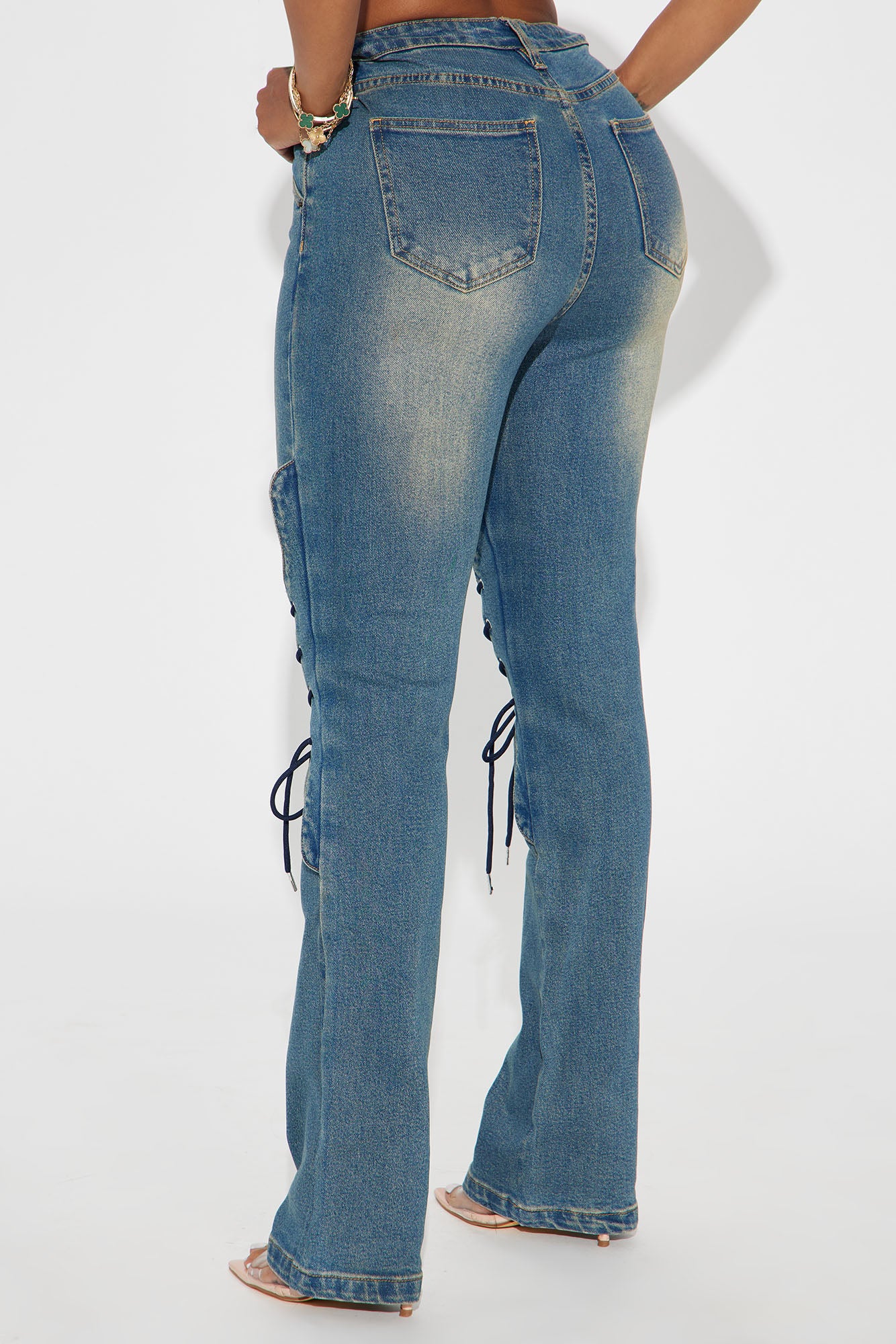 Make It Complicated Lace Up Straight Leg Jeans - Vintage Wash - Image 3