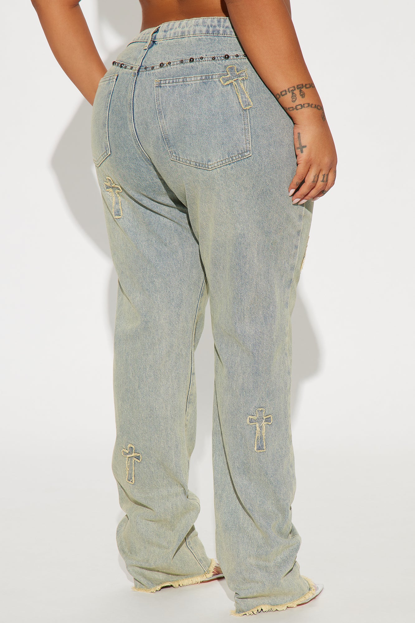 Rowdy Girl Studded Straight Leg Jeans - Vintage Wash - Image 10