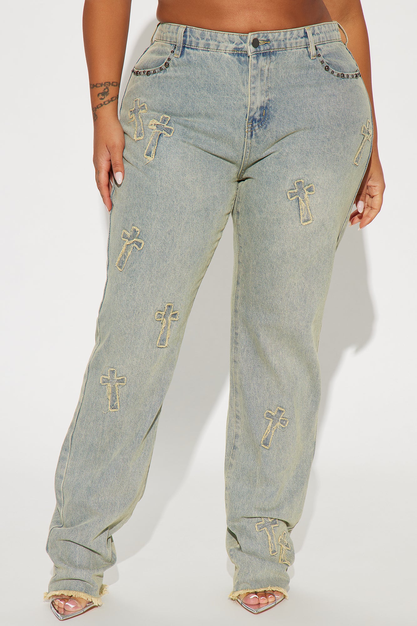 Rowdy Girl Studded Straight Leg Jeans - Vintage Wash - Image 8