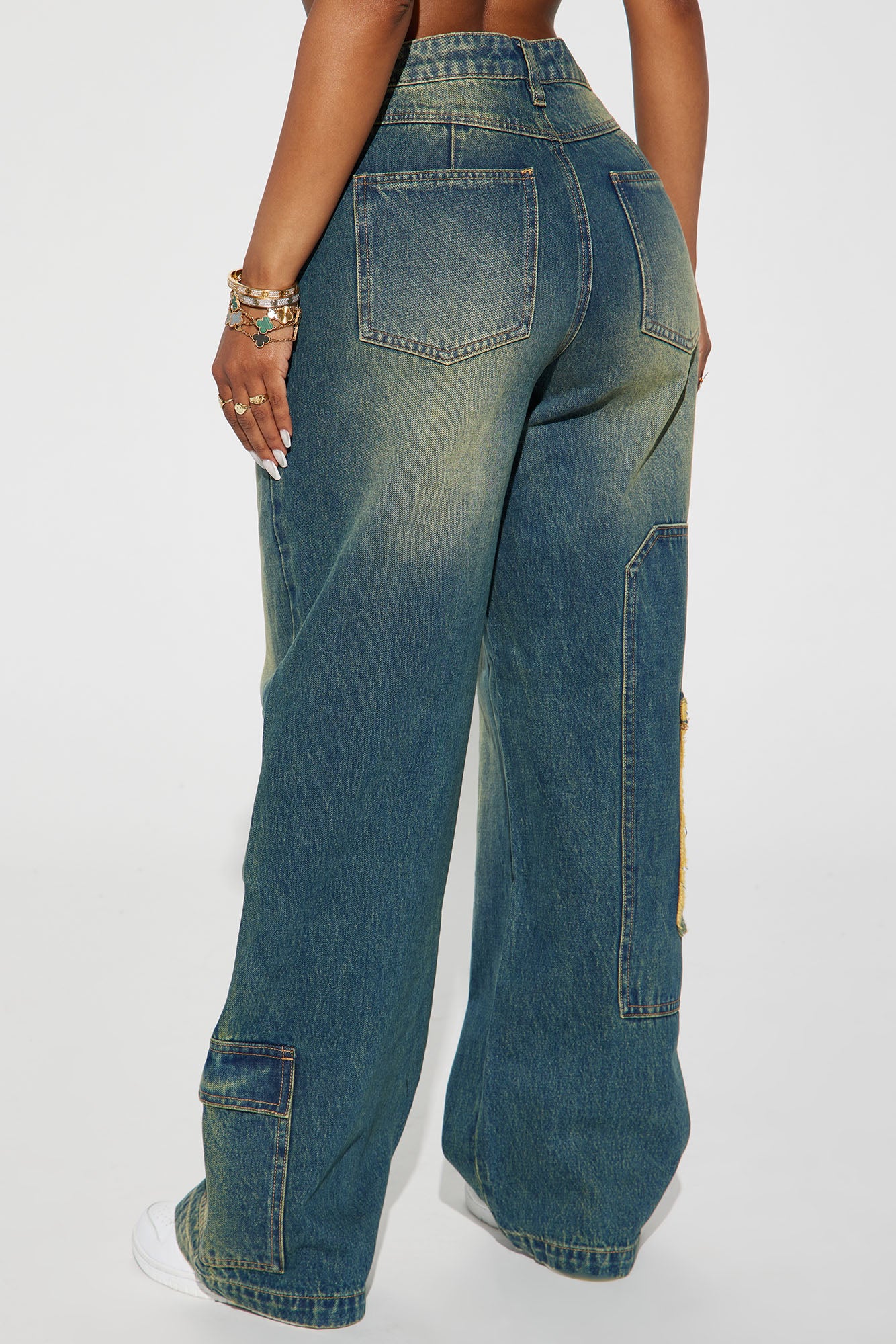 Wherever Whenever Non Stretch Tinted Wide Leg Cargo Jean - Dark Wash - Image 3