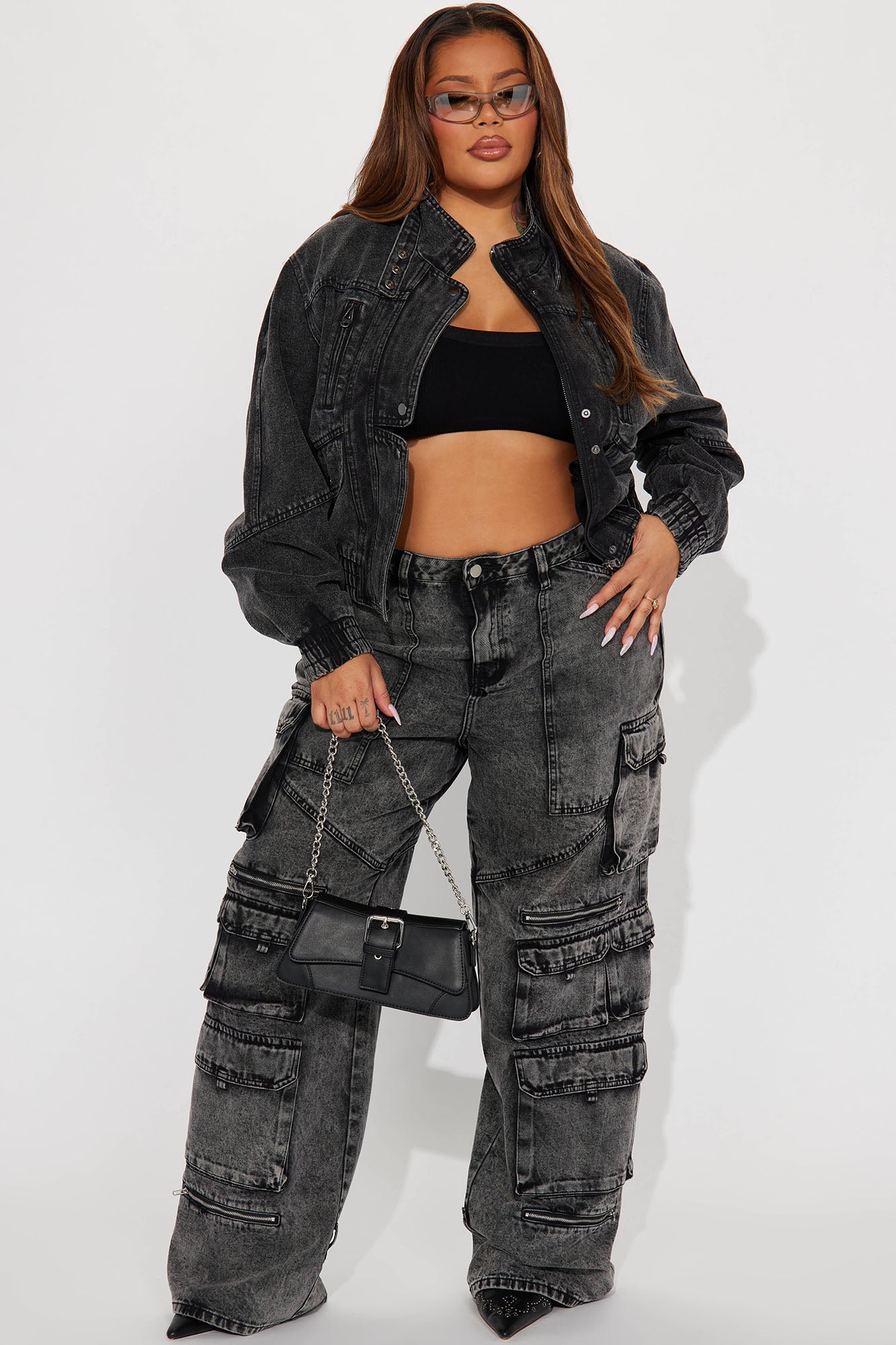 Writing On The Wall Denim Moto Jacket - Acid Wash Black - Image 6