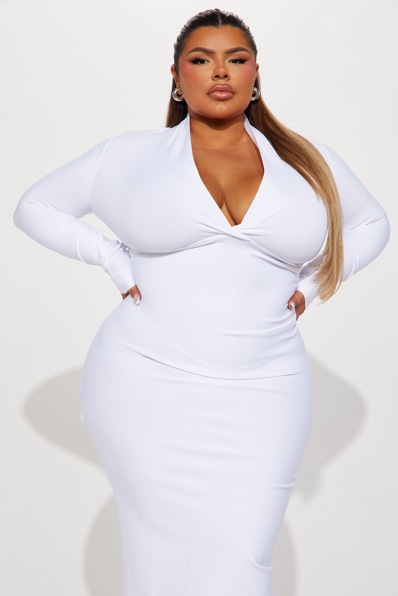 Classic Long Sleeve Bandage Midi Dress - White - Image 6