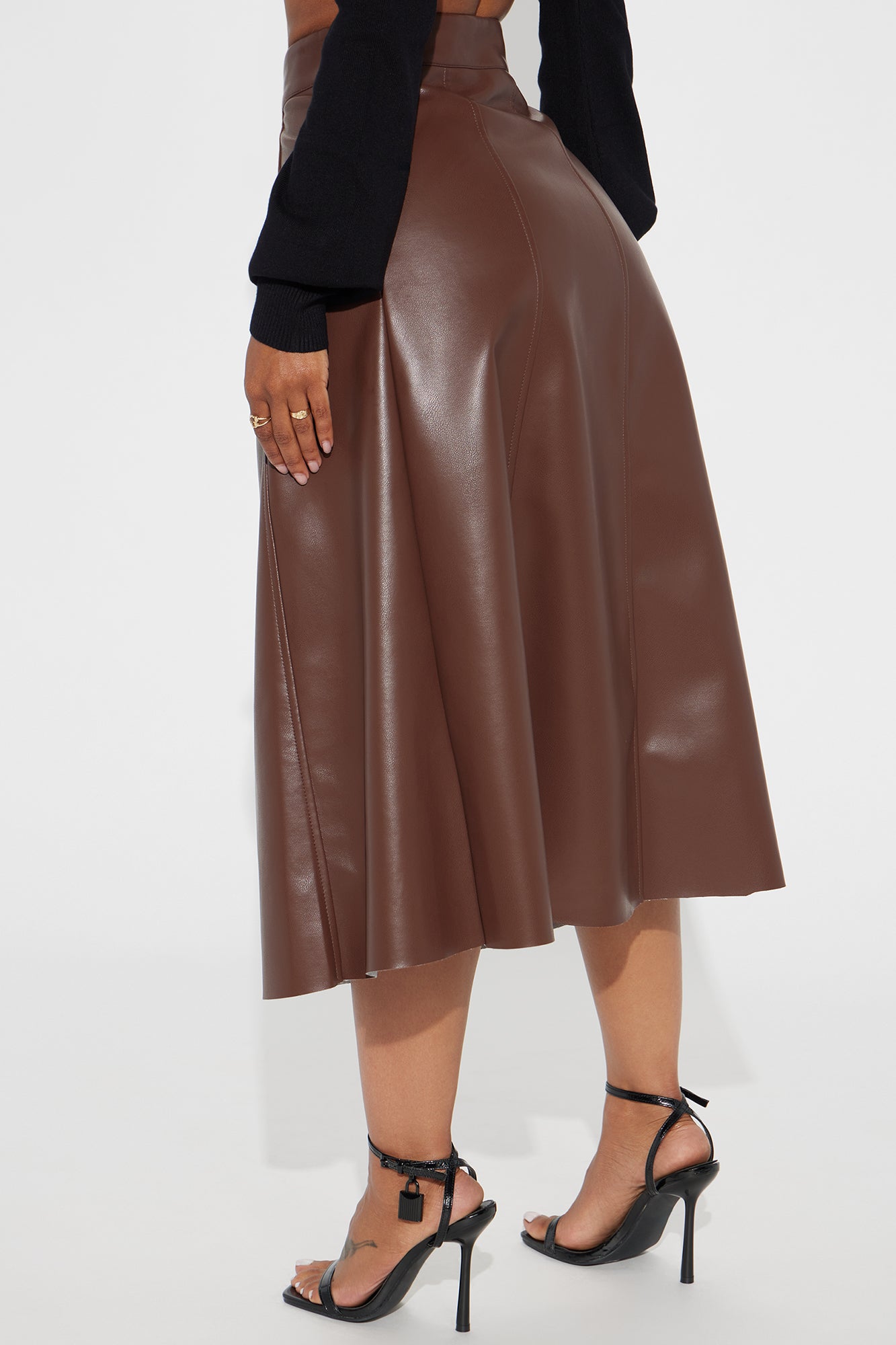 Don't Forget Faux Leather Midi Skirt - Brown - Image 3