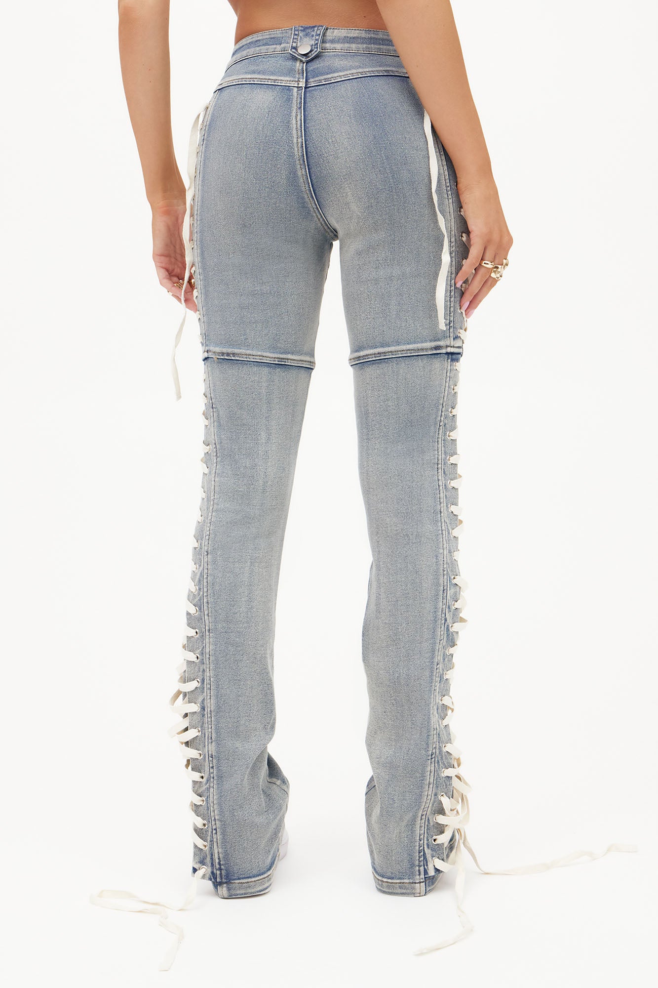Jaw Dropper Stretch Lace Up Bootcut Jeans - Medium Wash - Image 4