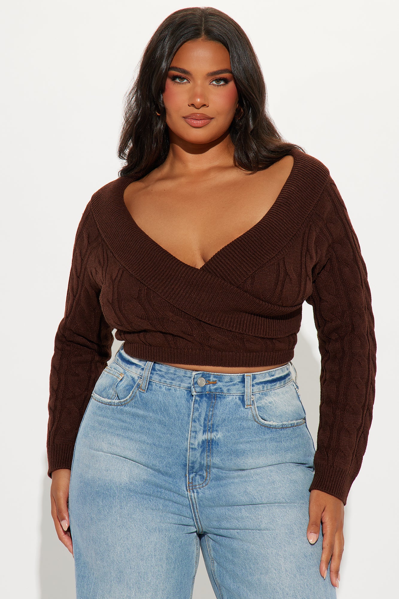 Doing My Best Cropped Sweater - Chocolate - Image 4