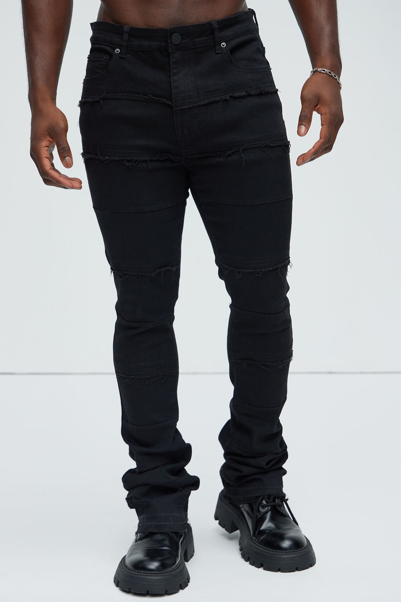 Go Out Frayed Stacked Skinny Flare Jeans - Black - Image 3