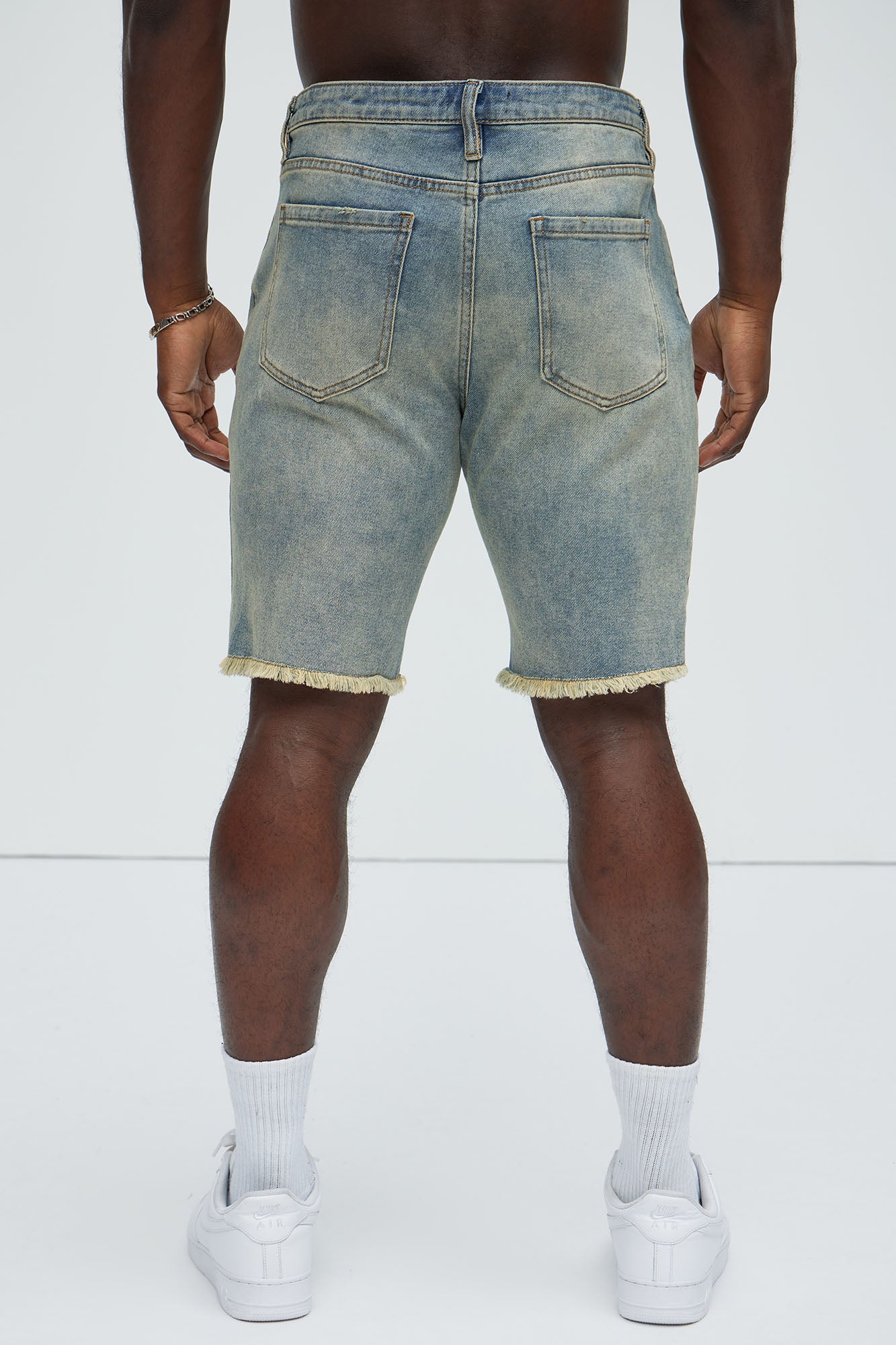 Back To It Distressed Raw Hem Slim Denim Shorts - Vintage Wash - Image 5