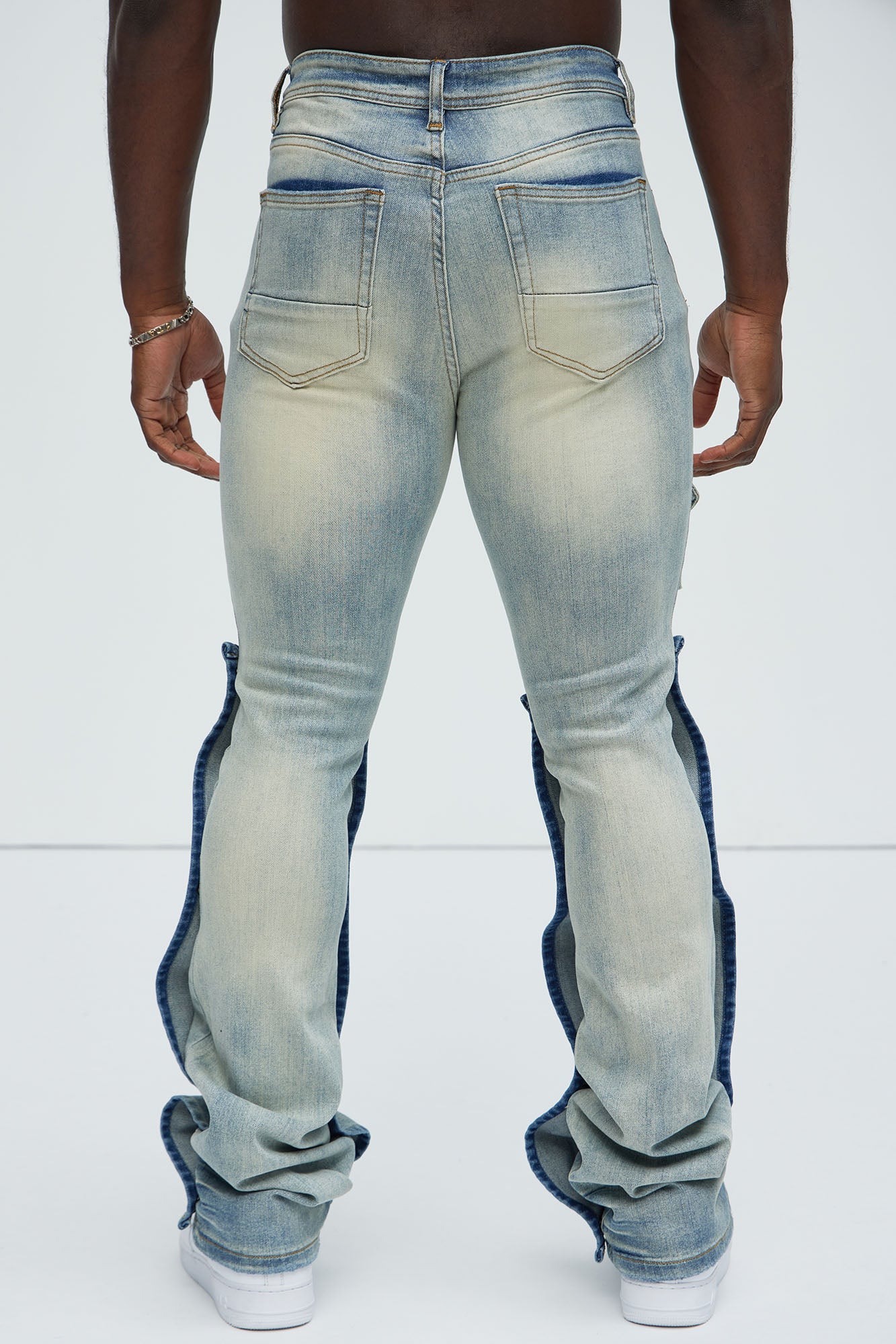 Utility Snap Pockets Flare Jeans - Light Wash - Image 5