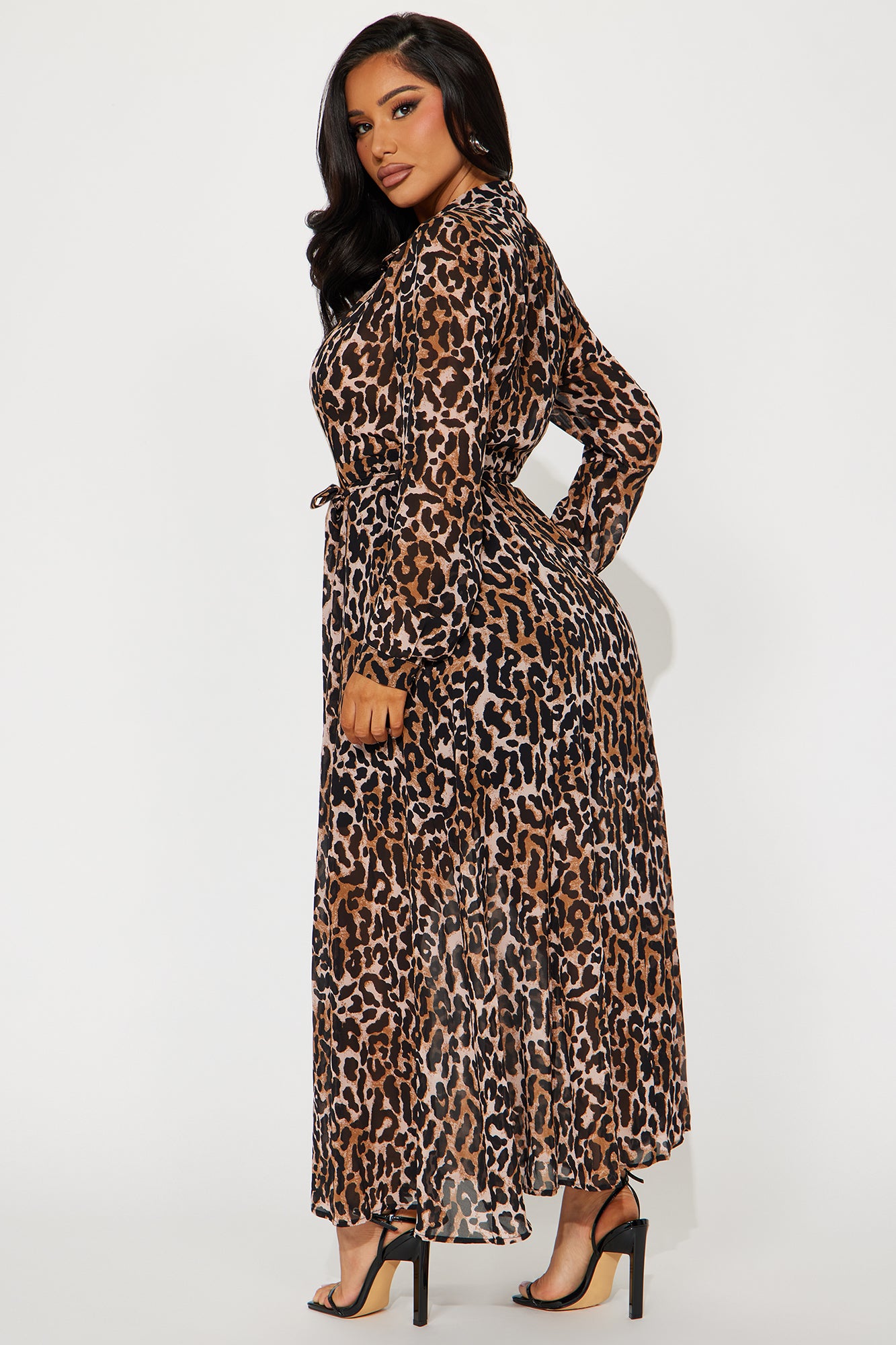 Zara Chiffon Midi Shirt Dress - Leopard - Image 4