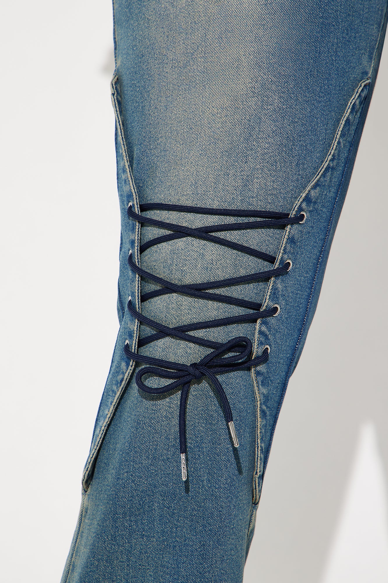 Make It Complicated Lace Up Straight Leg Jeans - Vintage Wash - Image 6