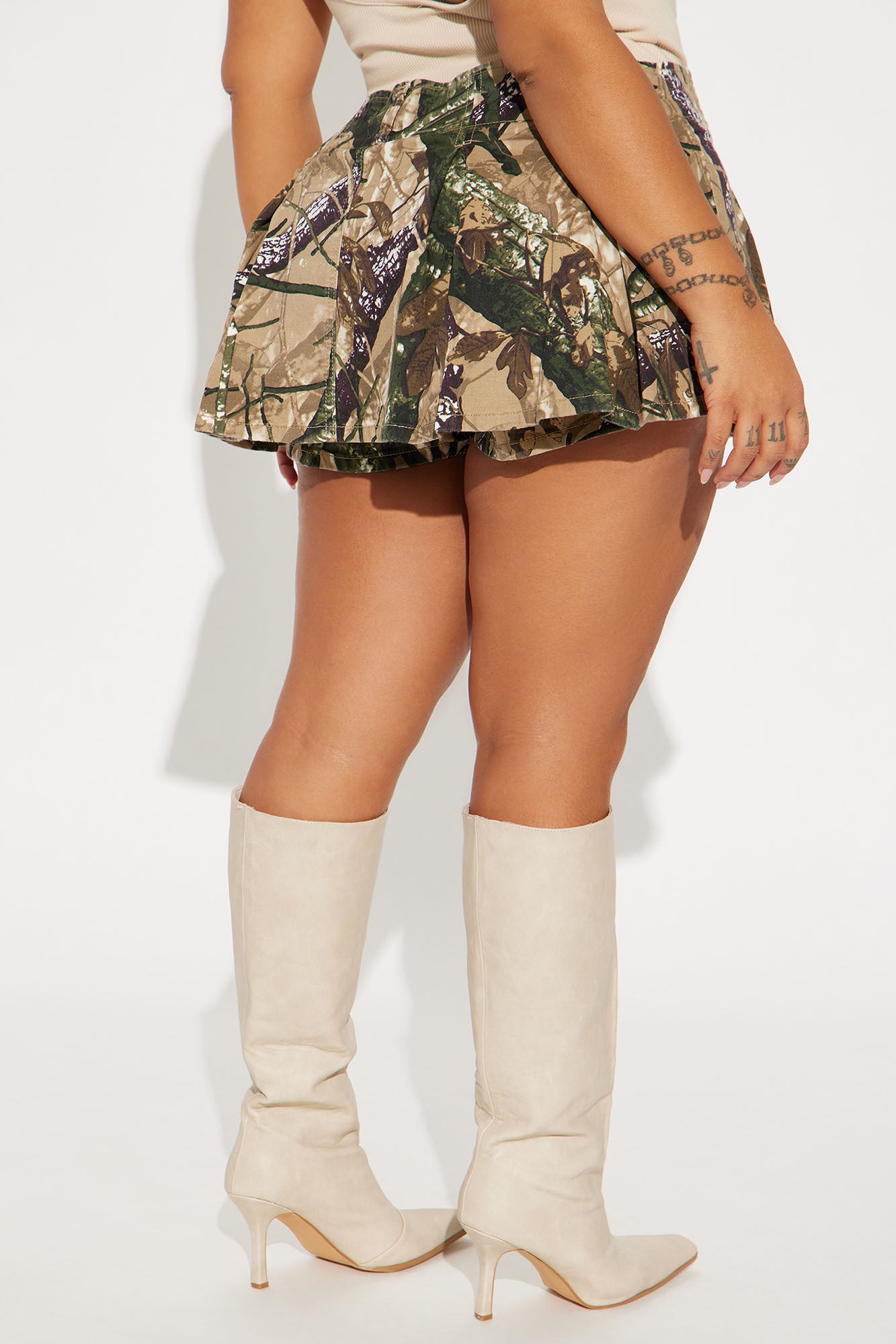 Claire Tree Camo Micro Mini Pleated Skort - Khaki/combo - Image 6
