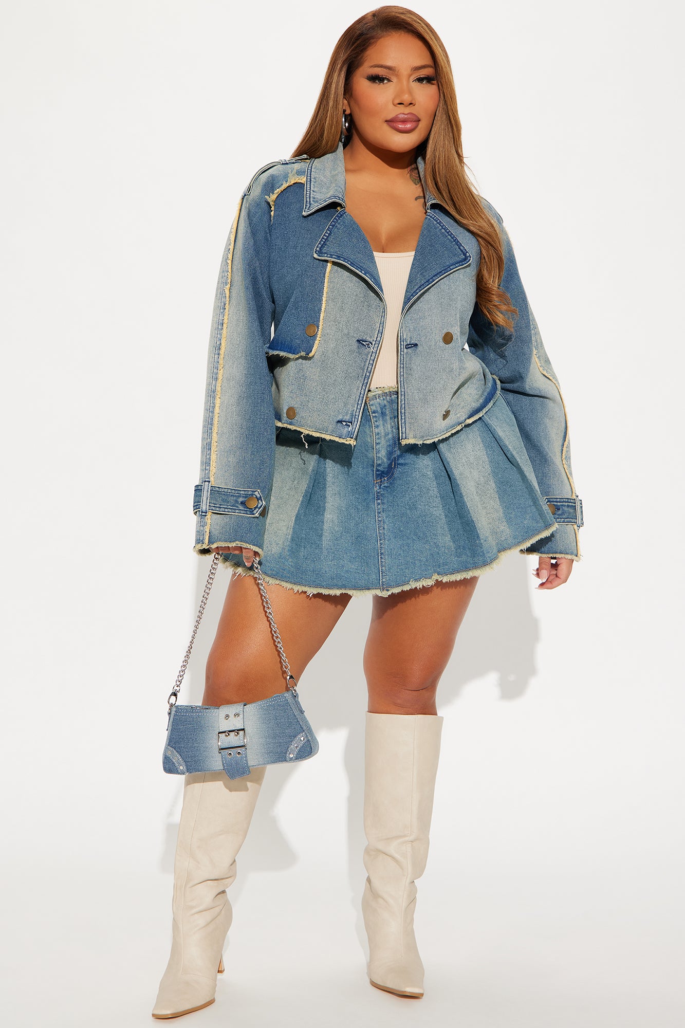 Lira Tinted Cropped Denim Trench Coat - Vintage Wash - Image 6
