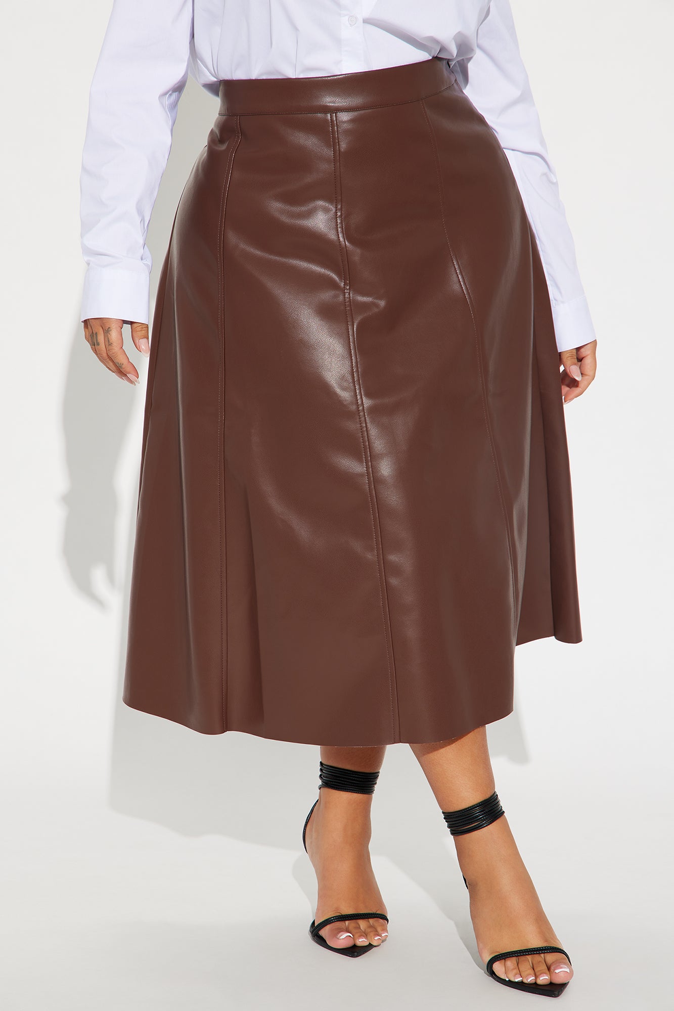 Don't Forget Faux Leather Midi Skirt - Brown - Image 5