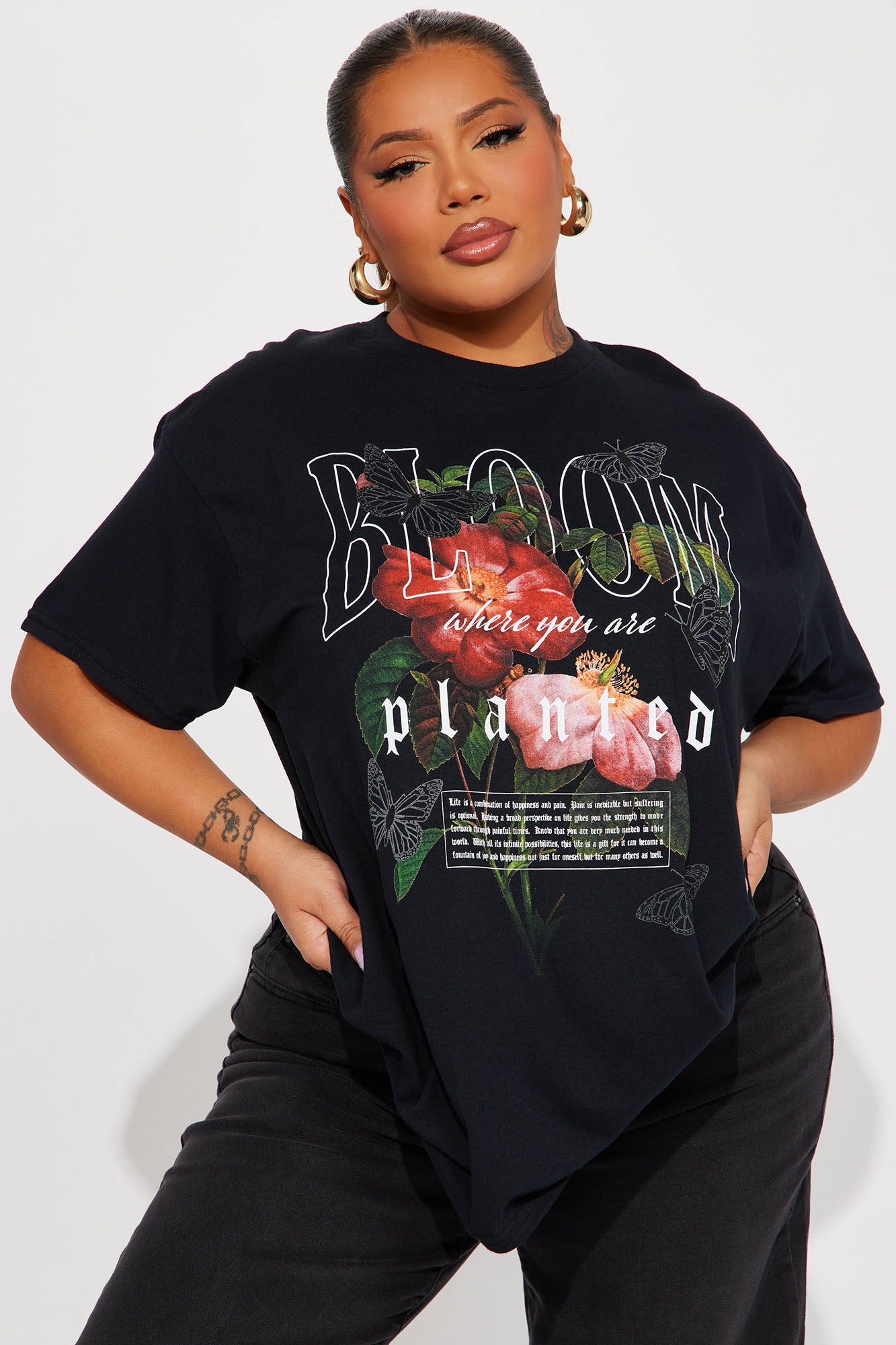 Watch Me Bloom Graphic Tshirt - Black - Image 4