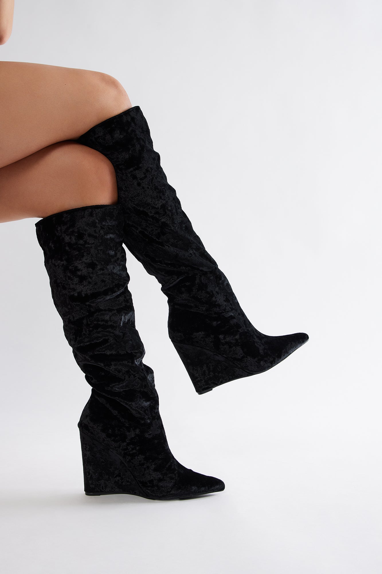 Barkley Velvet Knee High Boots - Black - Image 4