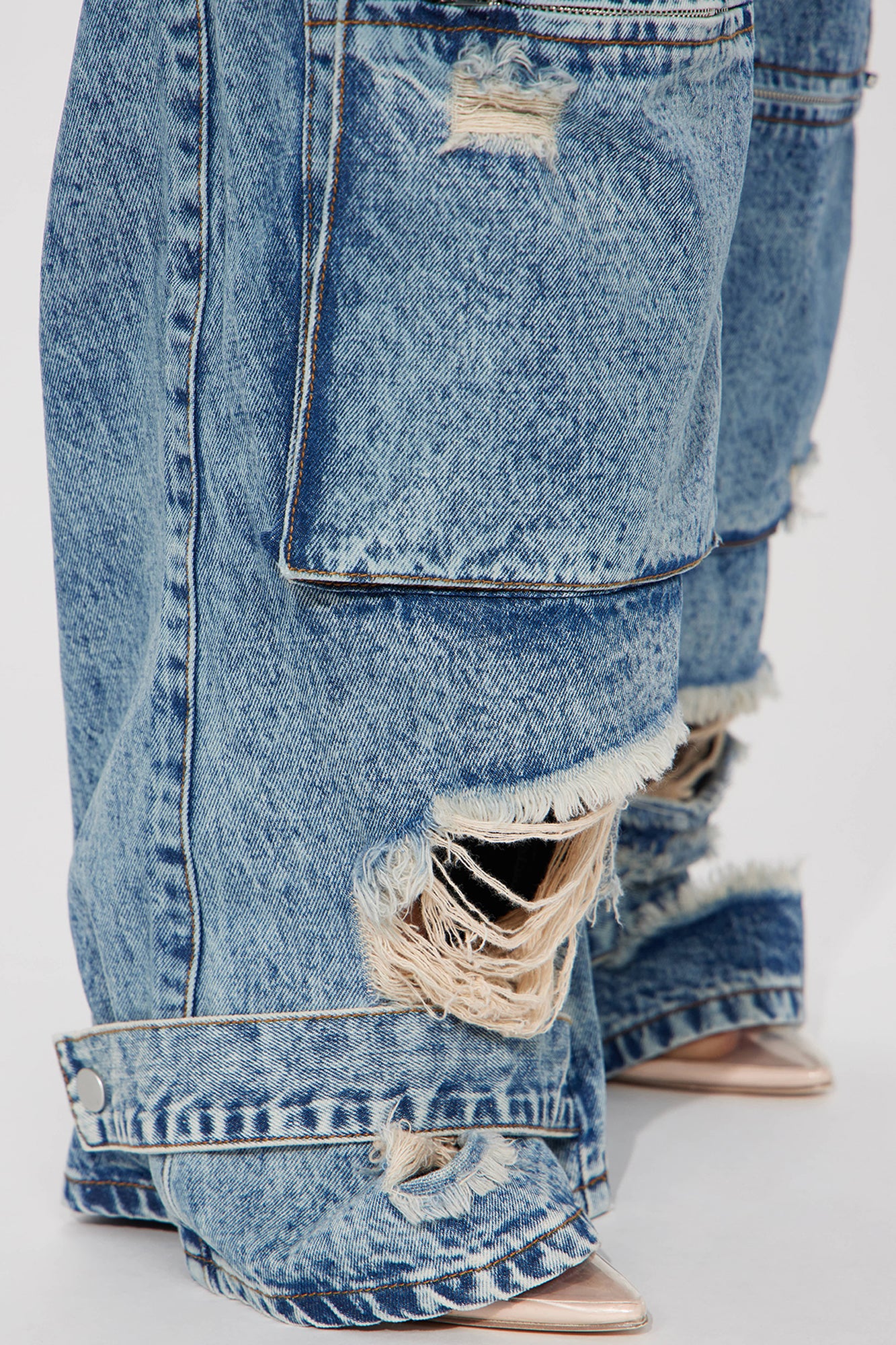 Nikki Non Stretch Acid Wash Cargo Jeans - Medium Wash - Image 10