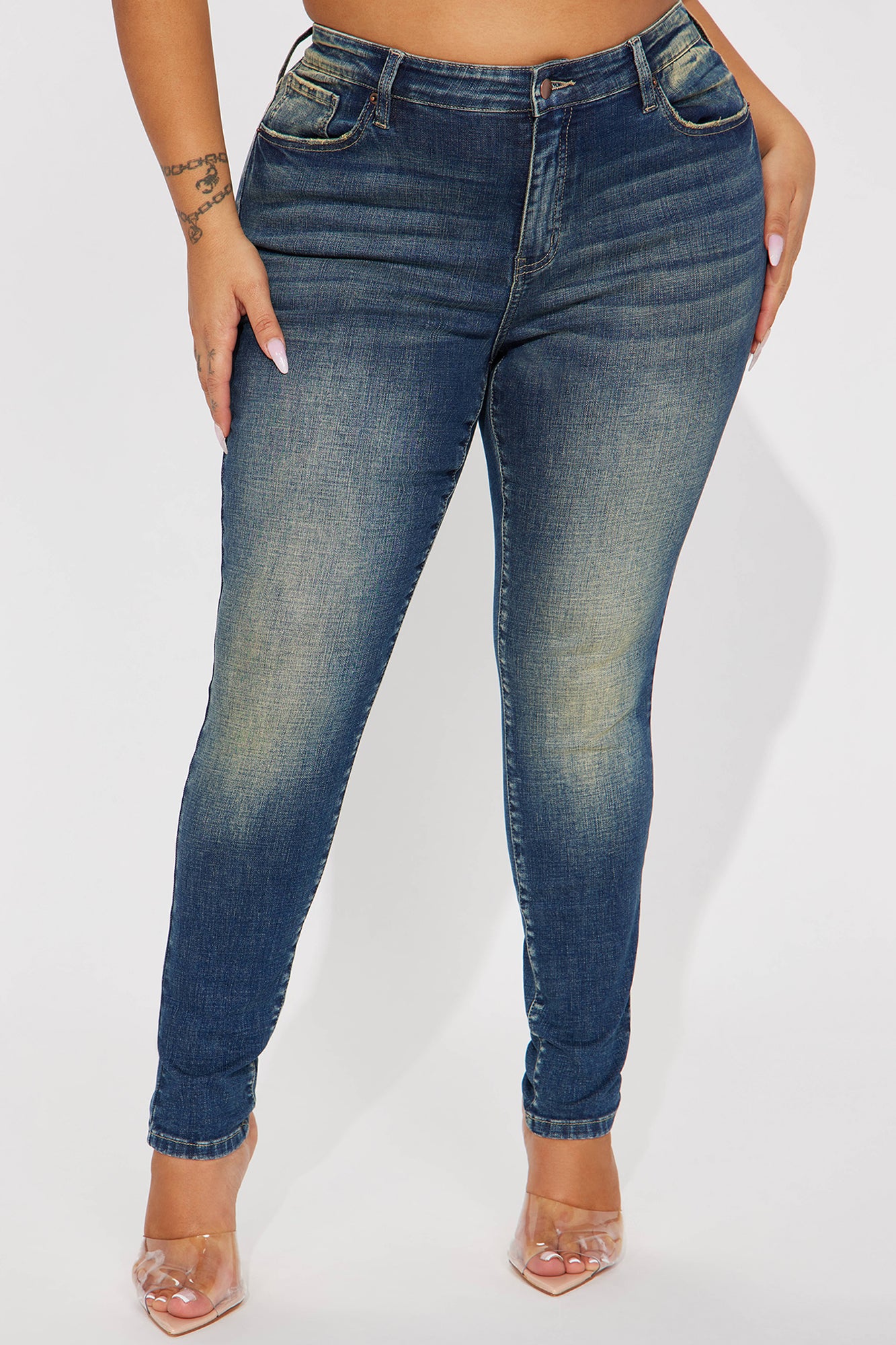 Charley Crosshatch Tinted Stretch Skinny Jeans - Dark Wash - Image 5