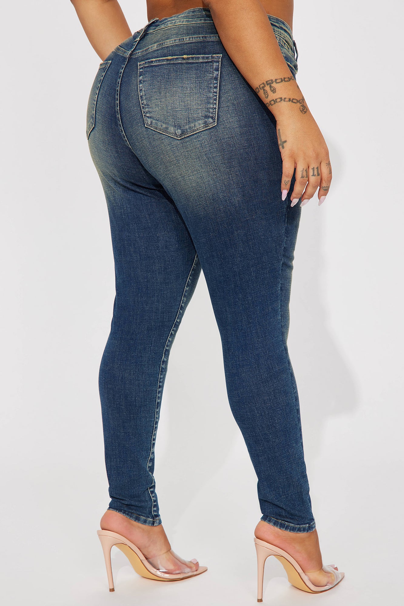 Charley Crosshatch Tinted Stretch Skinny Jeans - Dark Wash - Image 6