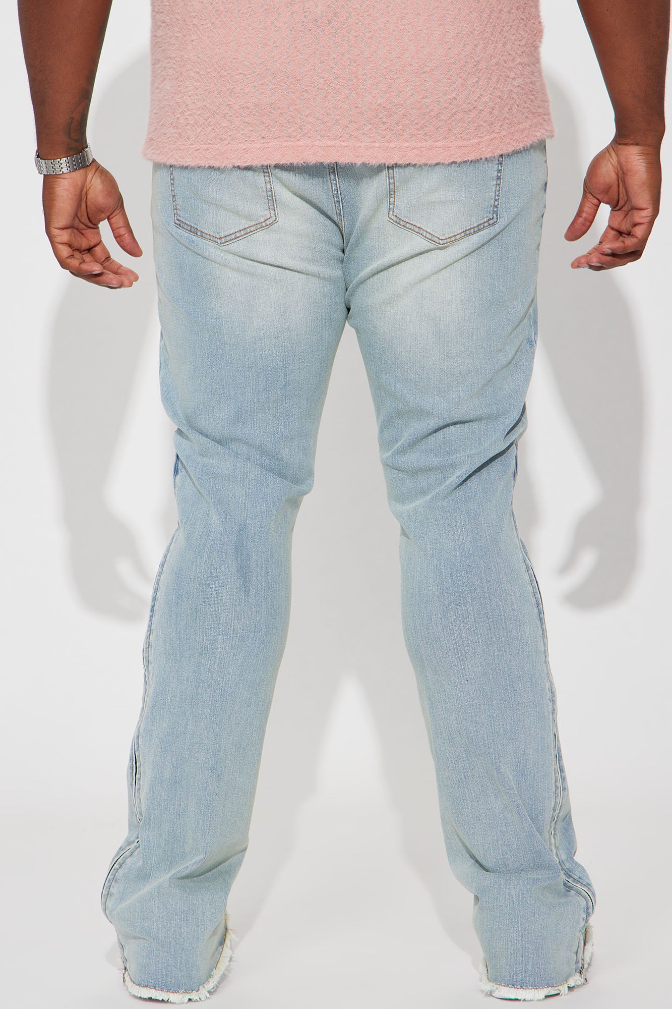 Along Side Zipper Stacked Skinny Flare Jeans - Light Blue Wash - Image 8
